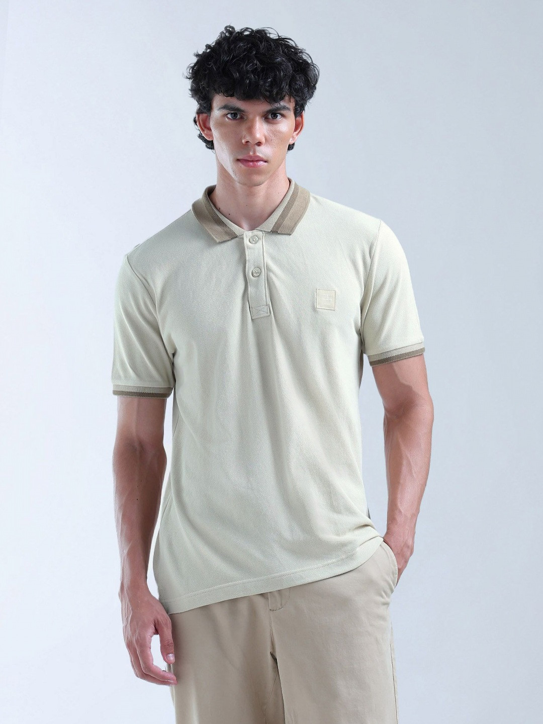 Flying Machine Men Solid Polo Collar Cotton T-shirt