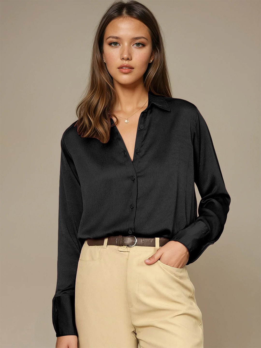 AAHWAN Women Regular Fit Solid Spread Collar Formal Shirt