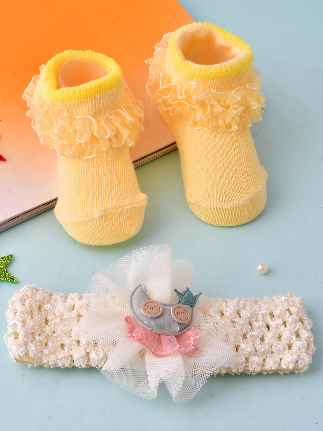 SHOP FRENZY Girls Cotton Booties Hairband Set