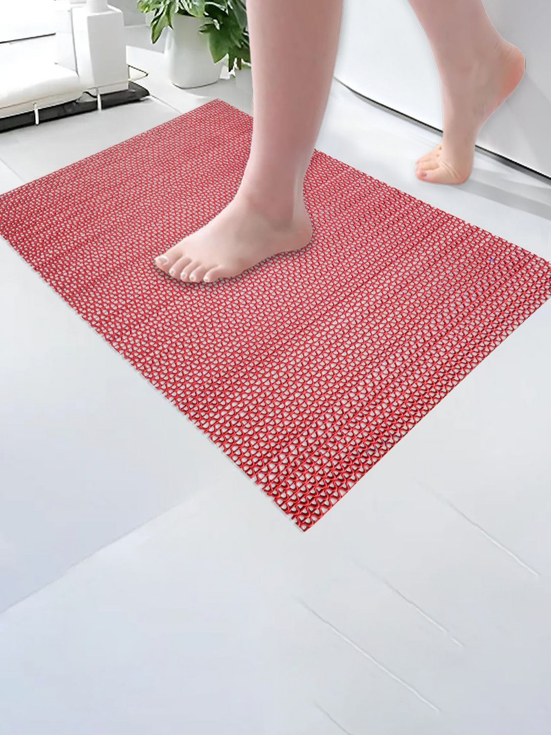 Myntra Elegant Homes Red Textured 110 GSM Anti SkidBathRugs