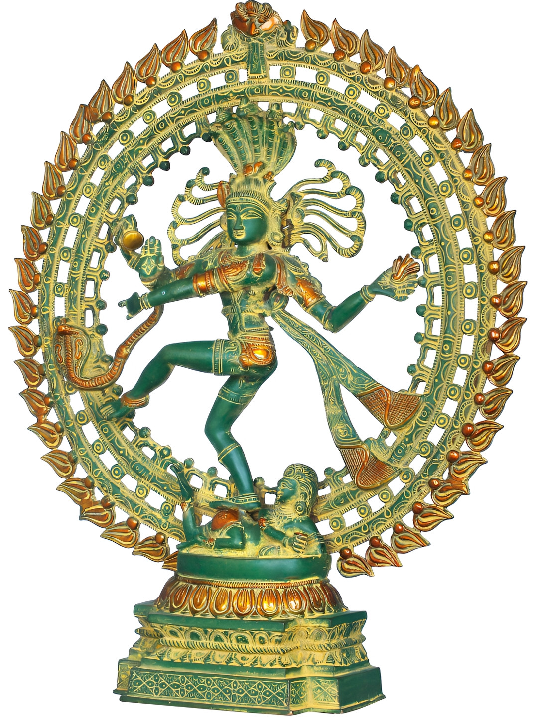 Exotic India Lord Shiva As Nataraja Green Brass Metallic Prayer Room Hand-Crafted Medium Showpiece - 22.5 Inches