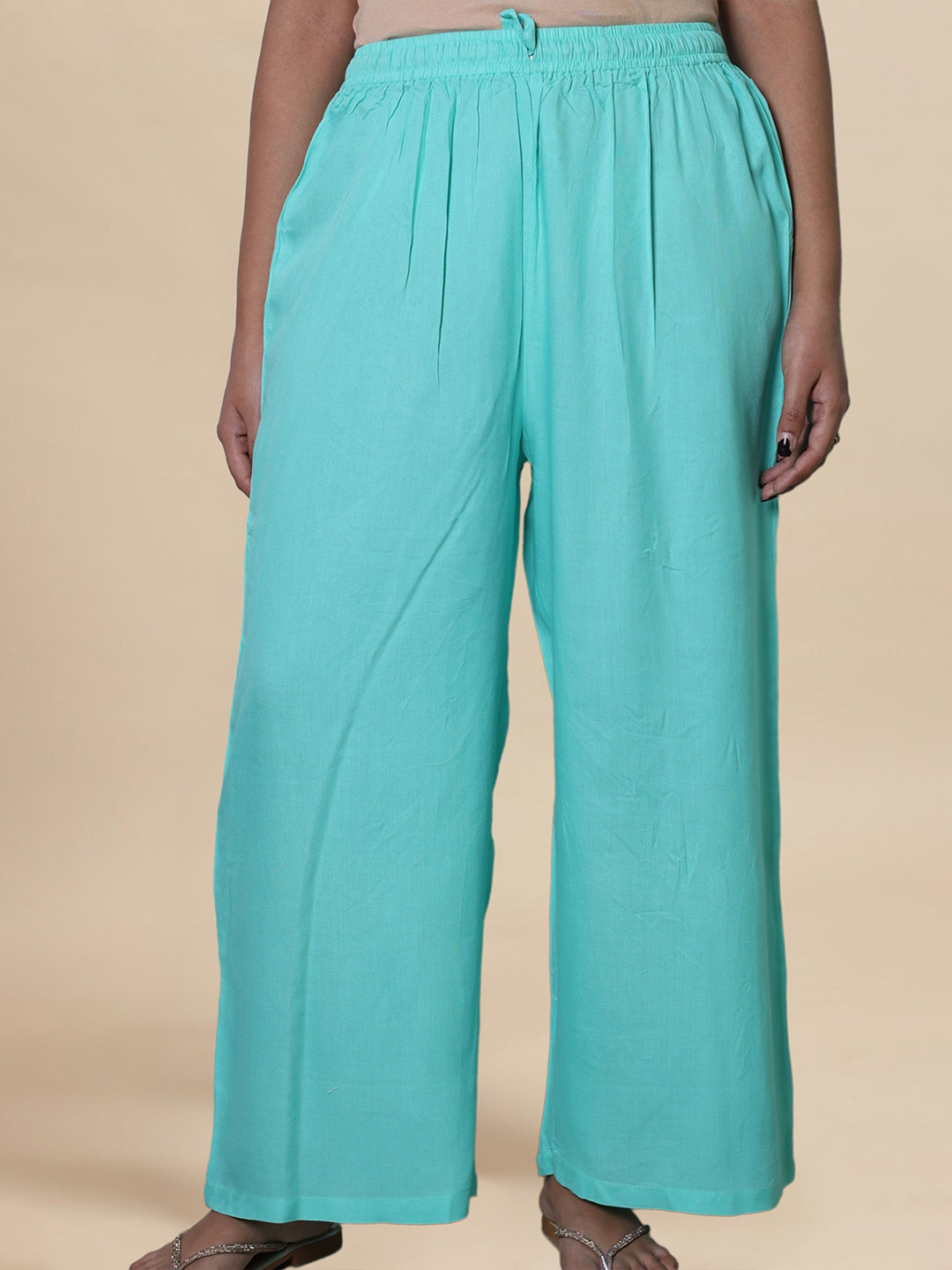 myplusfashion Women Wide Leg Plus Size Ethnic Palazzos