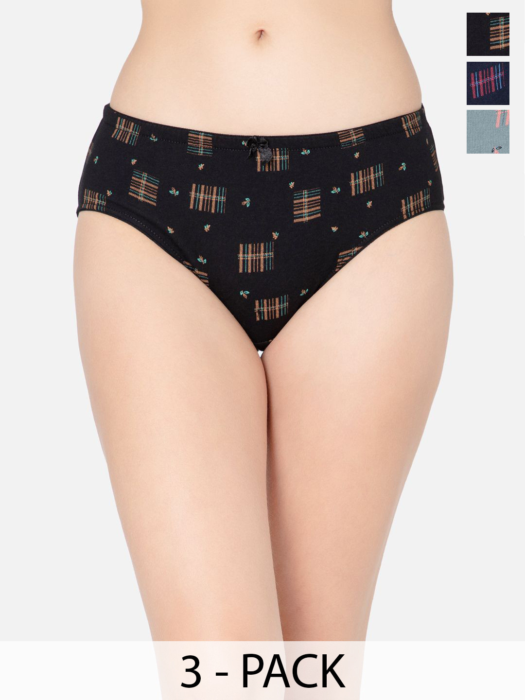 Lady Lyka Pack Of 3 Printed Cotton Mid-Rise Hipster Briefs THE-CHEKERS-2A