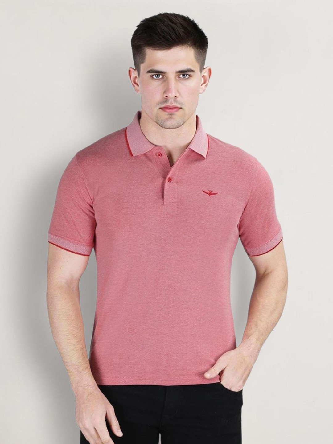 BHF Men Polo Collar Self Design T-shirt