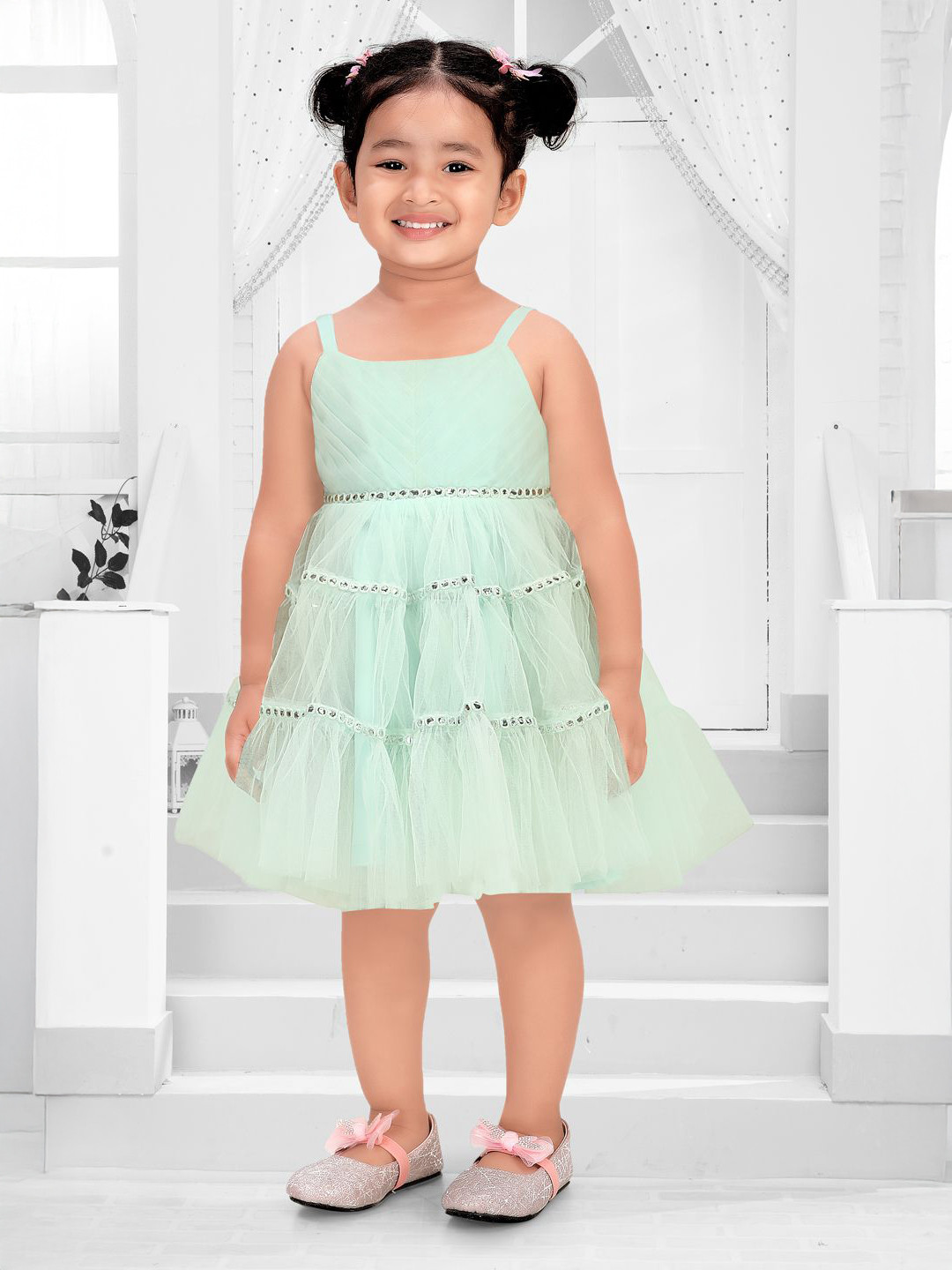 Pragya Exclusive Girl Solid Crepe Fit & Flare Dress