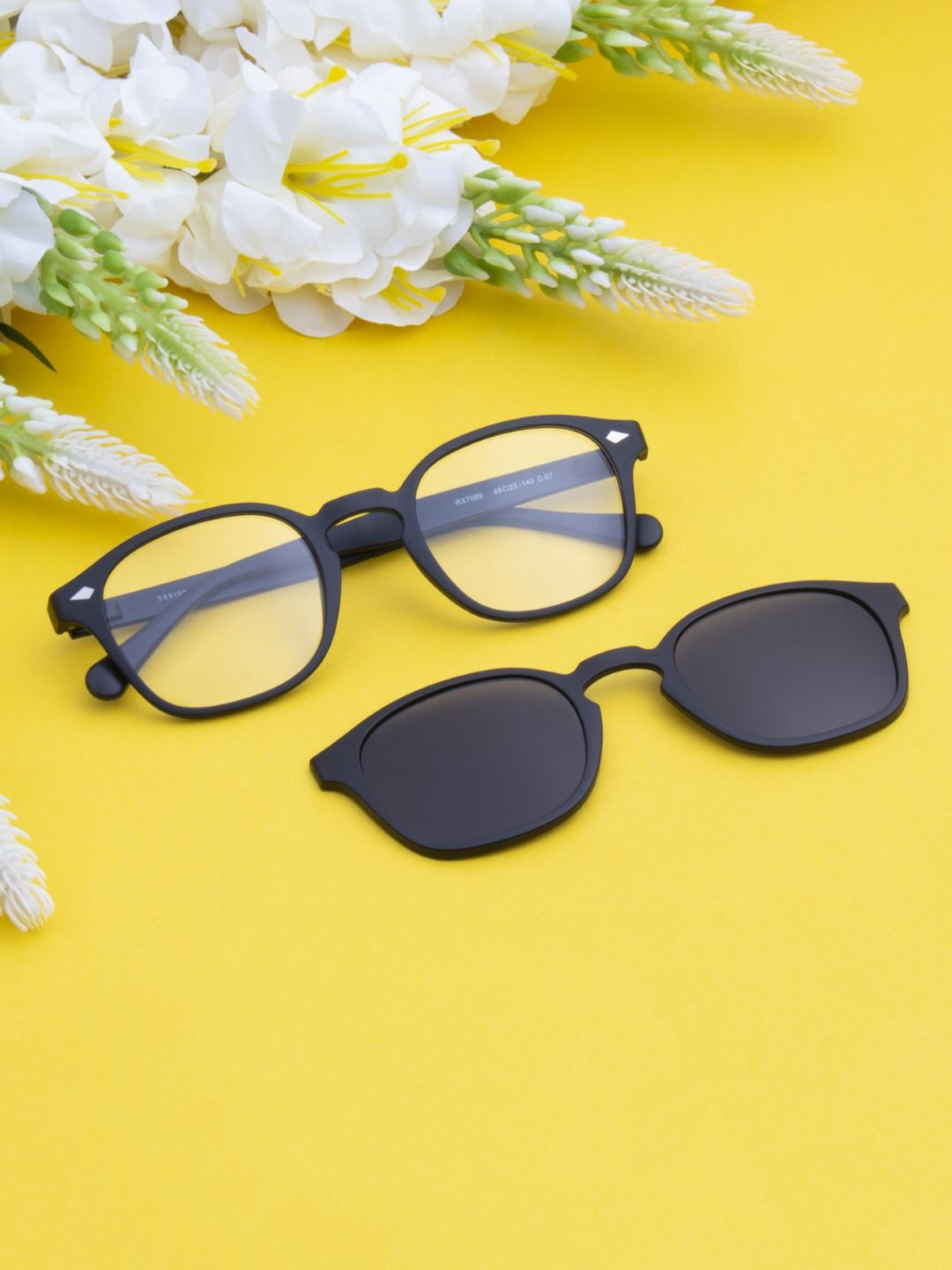 Ted Smith Unisex Black Square Clip On Frames Clip On Sunglasses With Polarized Lens