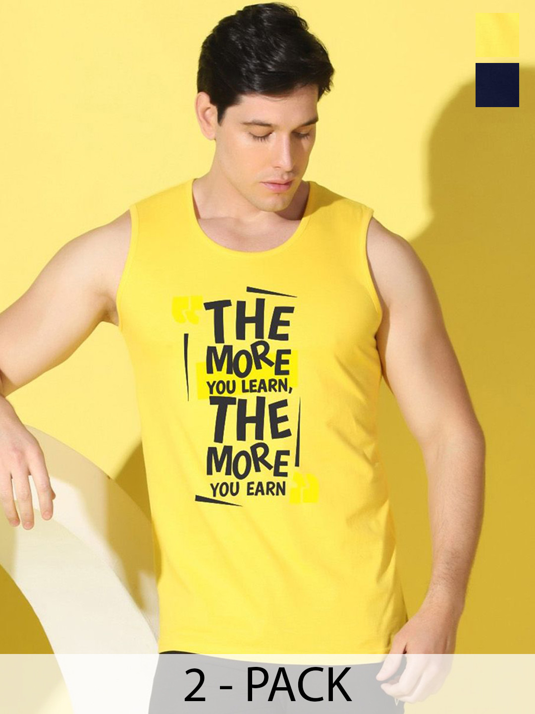 WOOSTRO Pack Of 2 Printed Gym Vests VWS26(MORE YELLOW)(MORE NAVY)
