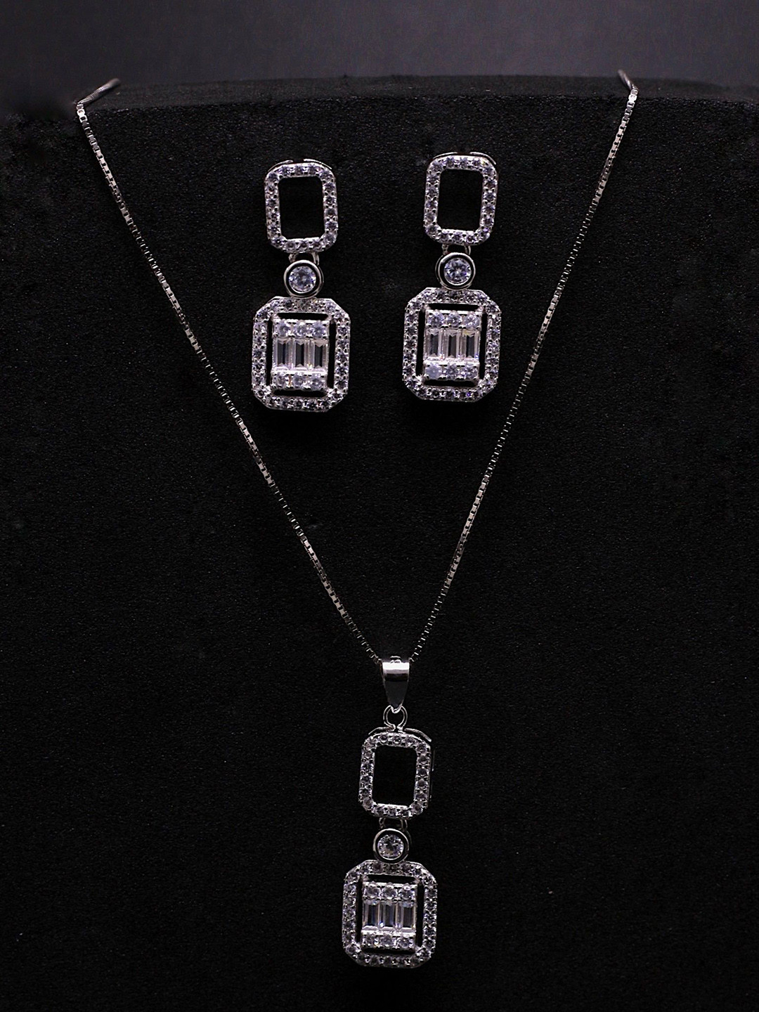 Silver by HM 925 Sterling Silver Rhodium-Plated Cubic Zirconia Jewellery Set