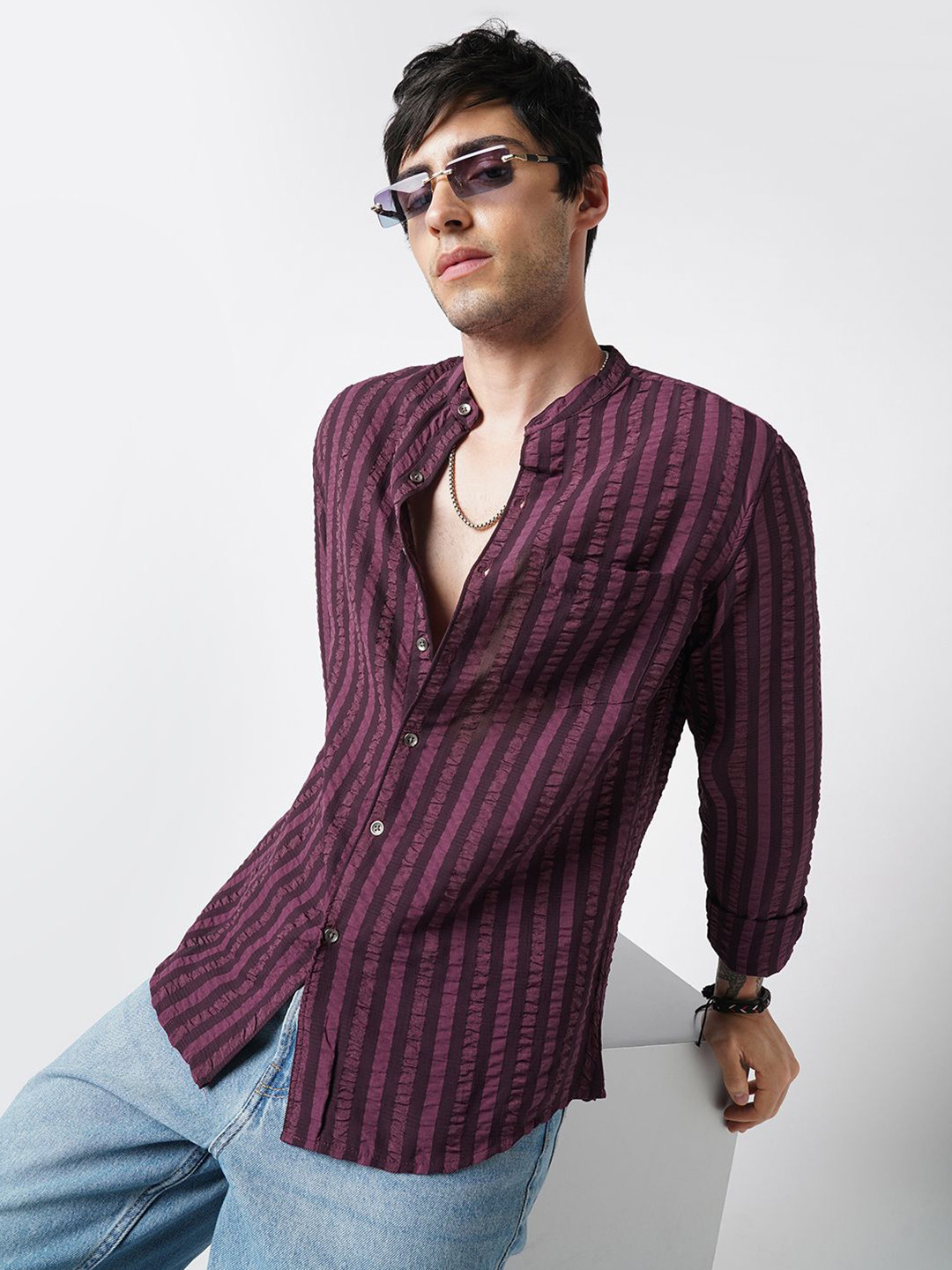 VASTRADO Awning Striped Classic Crushed Slim Fit Shirt