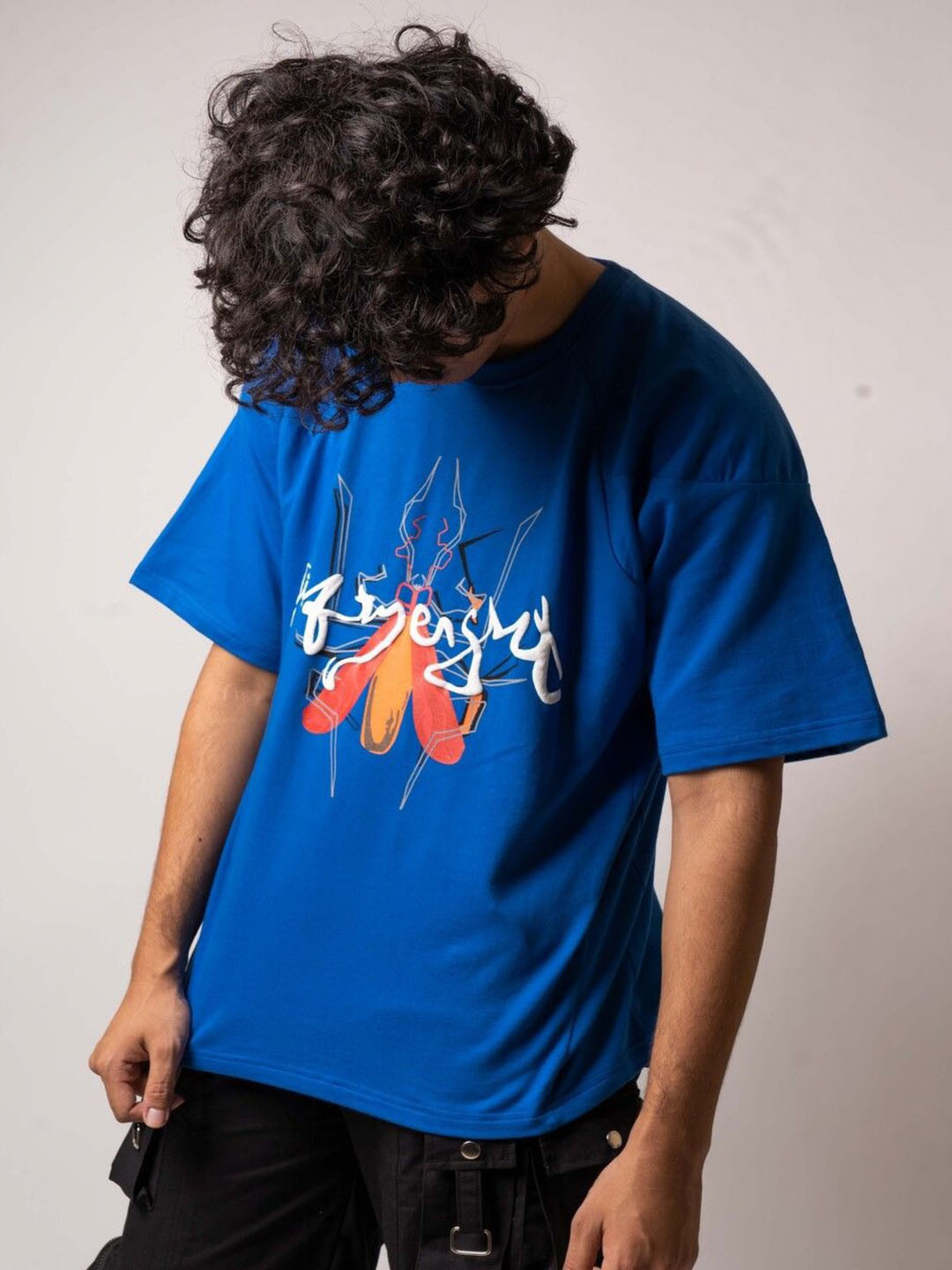 FiftyEight Men Graphic Printed Round Neck Cotton Oversized T-shirt