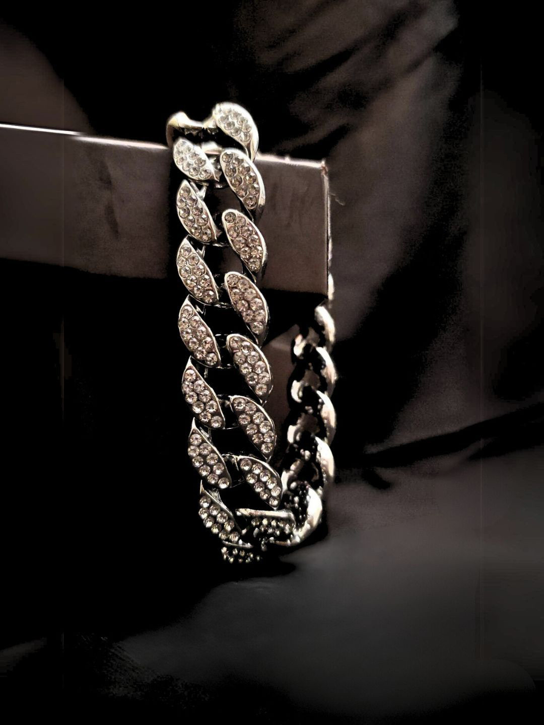 RaasRani Men Rhodium-Plated Cubic Zirconia Double-line Wraparound Bracelet