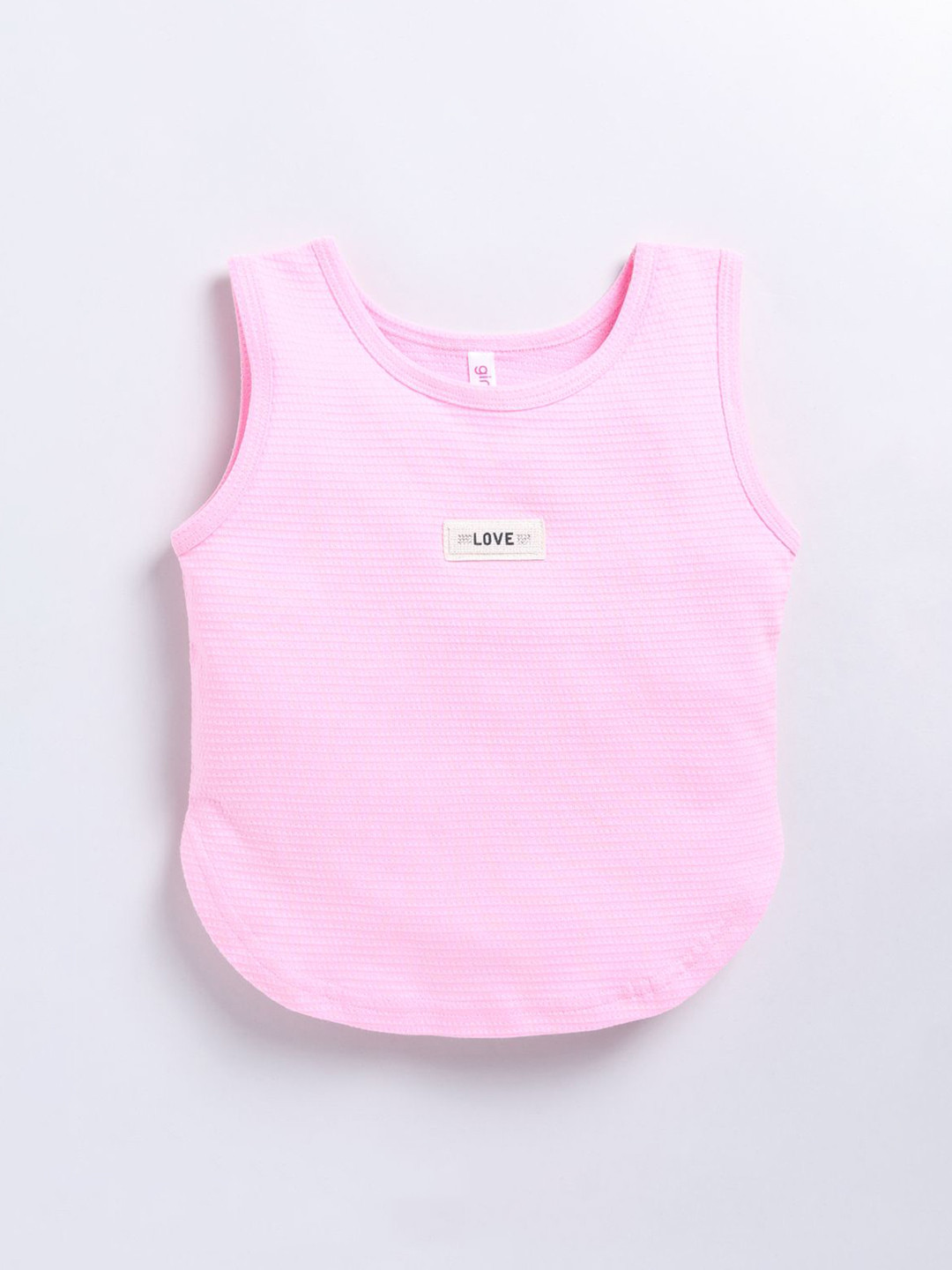giniekids Pure Cotton Round Neck Logo Printed Vest For Girls - Pink