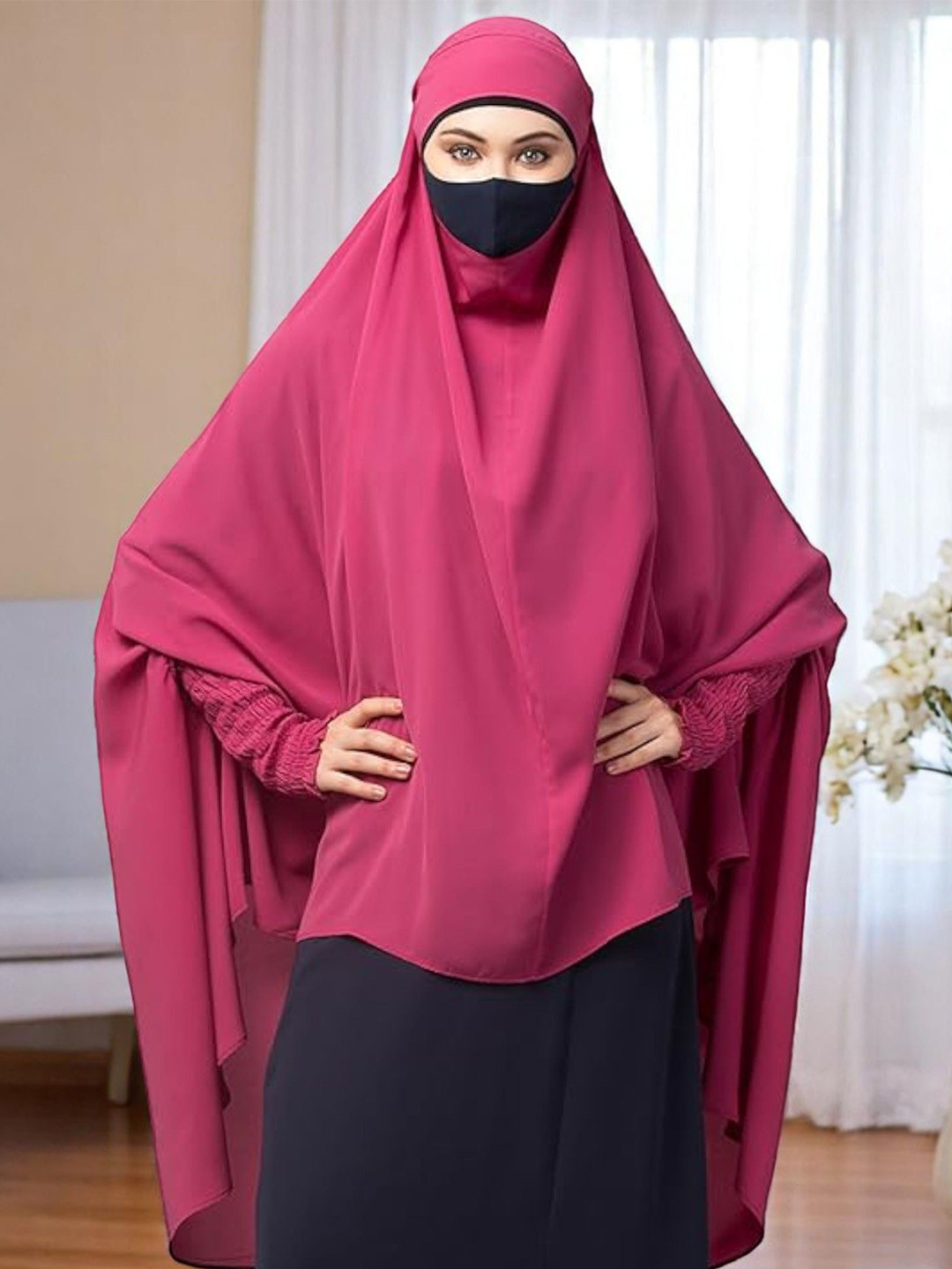 BASHARIYA Long Khimar Hijab for Namaz With Adjustable Mouthpiece