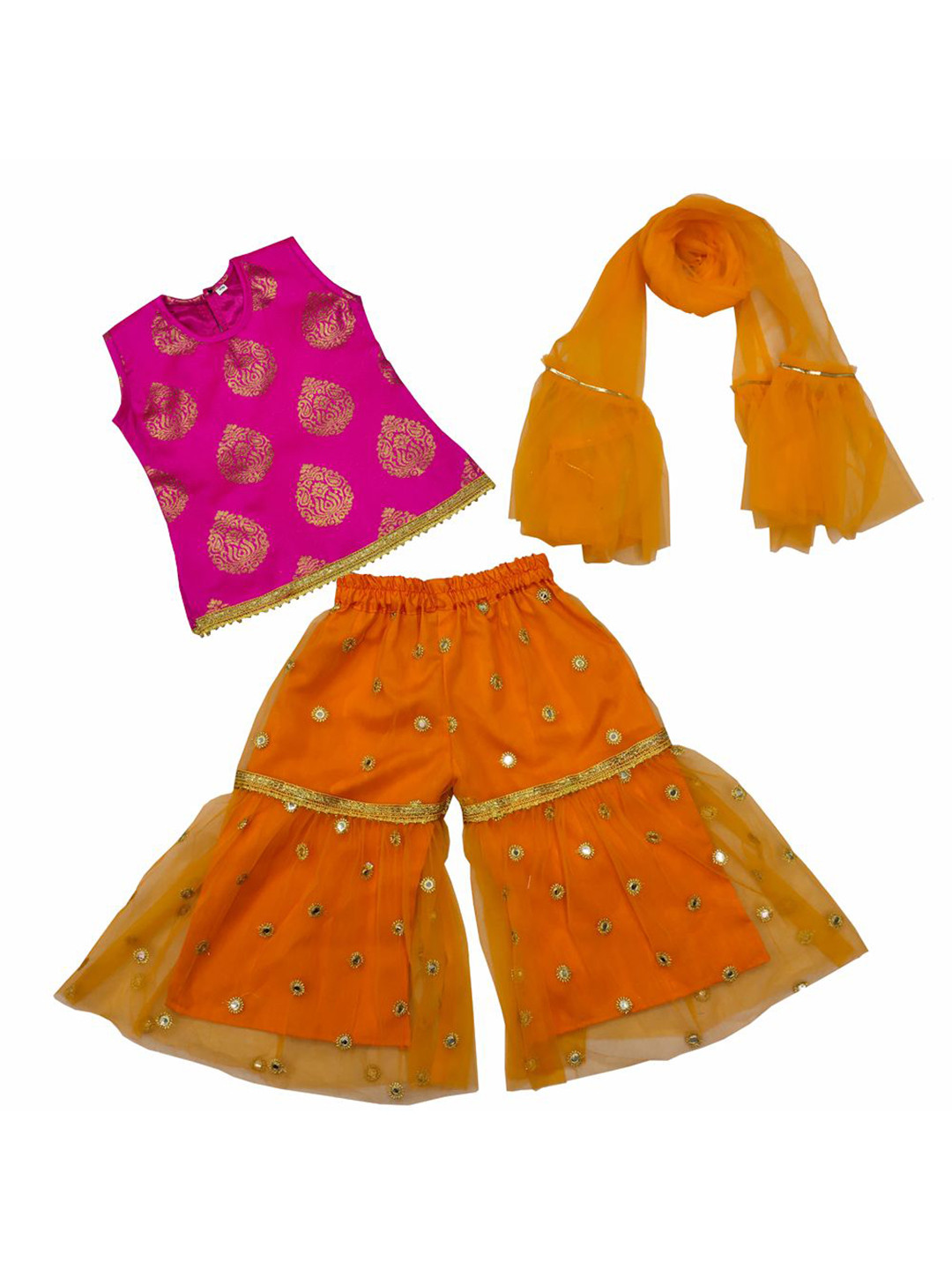 satyamfab Kajari Satyam Girls Woven Design Top With Sharara & Dupatta