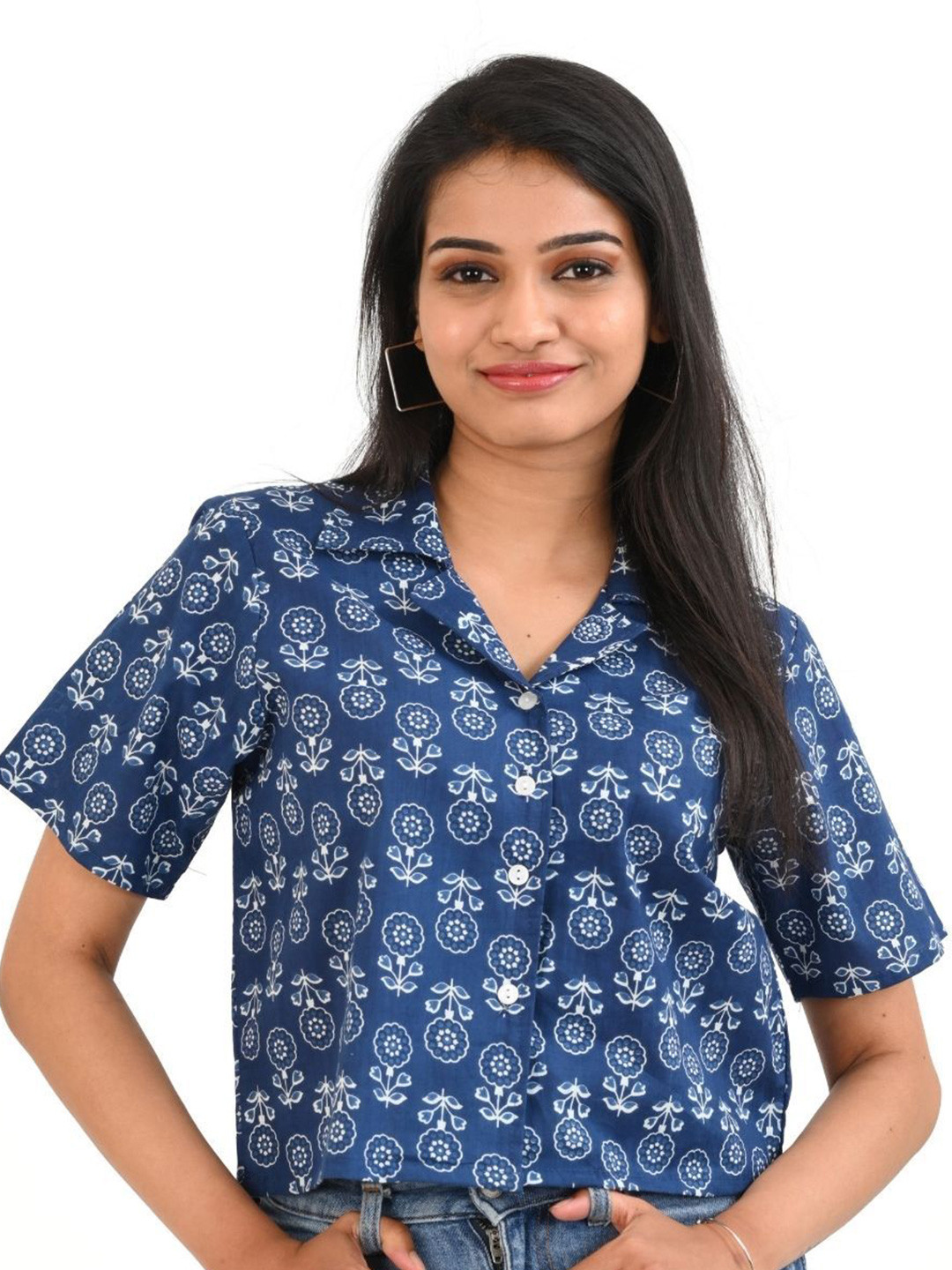 30 Looks Women Ethnic Motifs Printed Shirt Collar Cotton Shirt Style Top