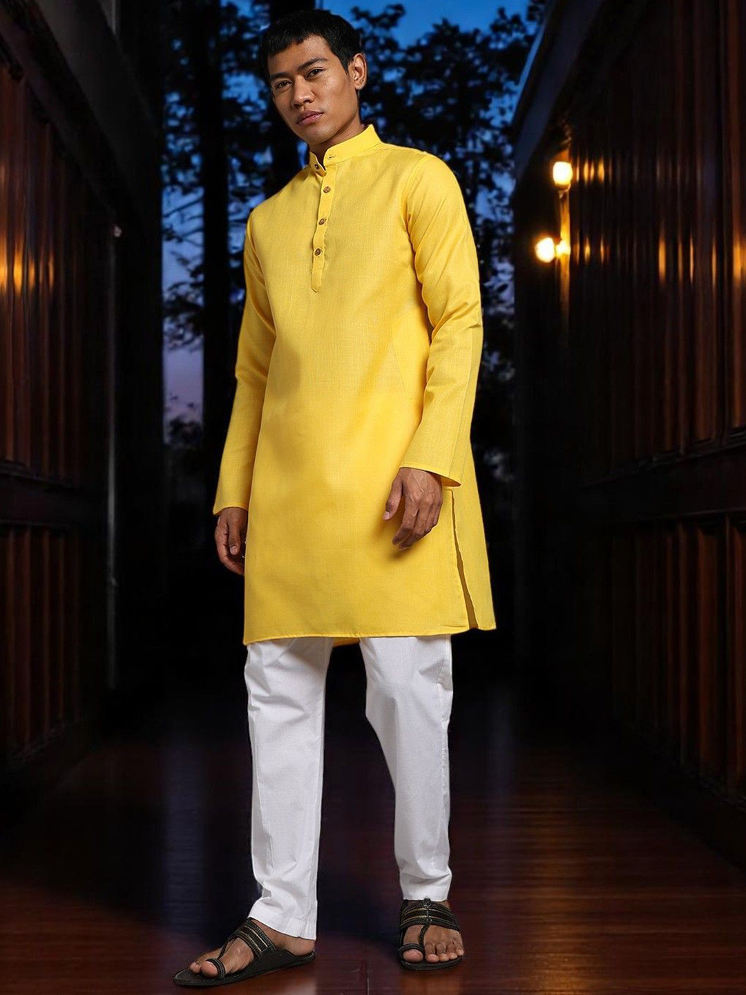 TRYBUY.IN Men Solid Screen Print Daily Cotton Straight Kurtas