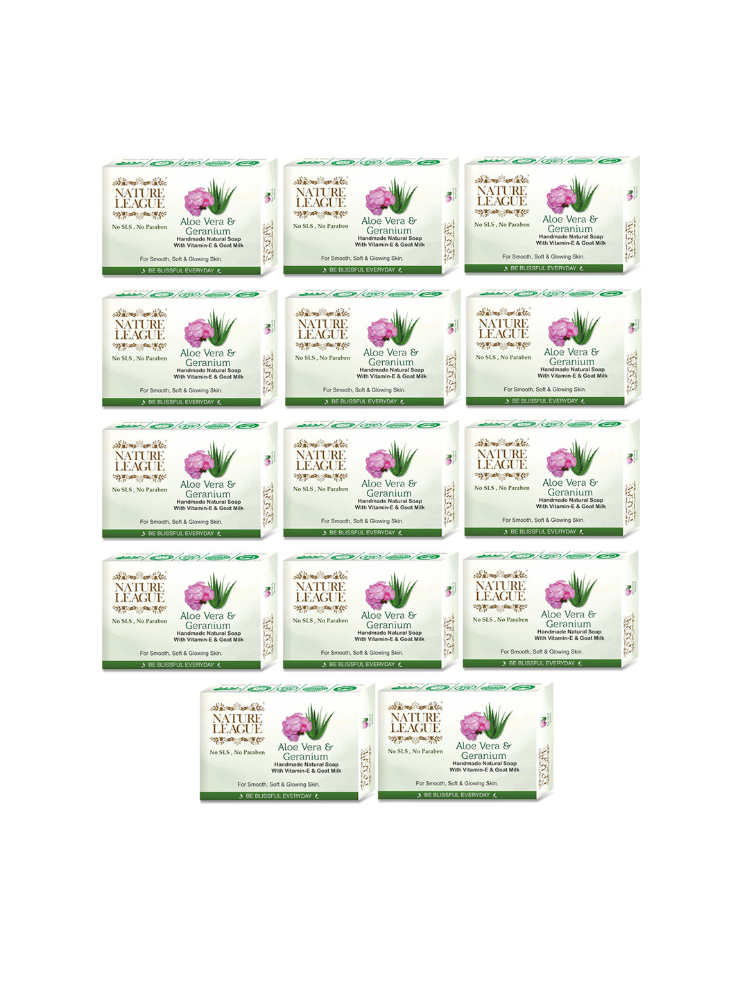 NATURE LEAGUE Set Of 14 Aloevera & Geranium Natural Skin Nourishing Soap-100g Each