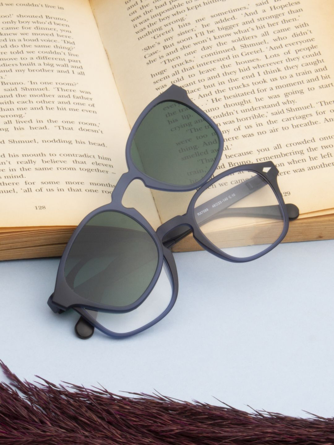 Ted Smith Unisex Blue Square Clip On Frames Clip On Sunglasses With Polarized Lens