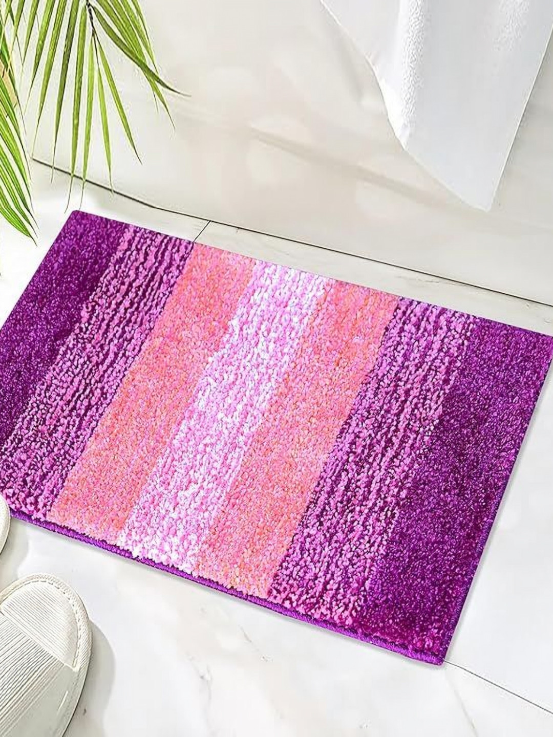 RADECOR Purple & Pink Striped Anti-Ski Water Absorbent Bath Rug