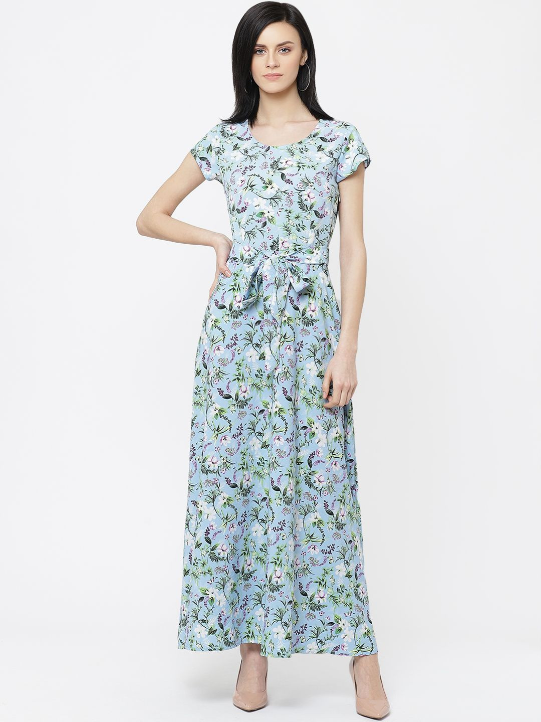 DressBerry Women Floral Print A-Line Maxi Dress Comes with a belt