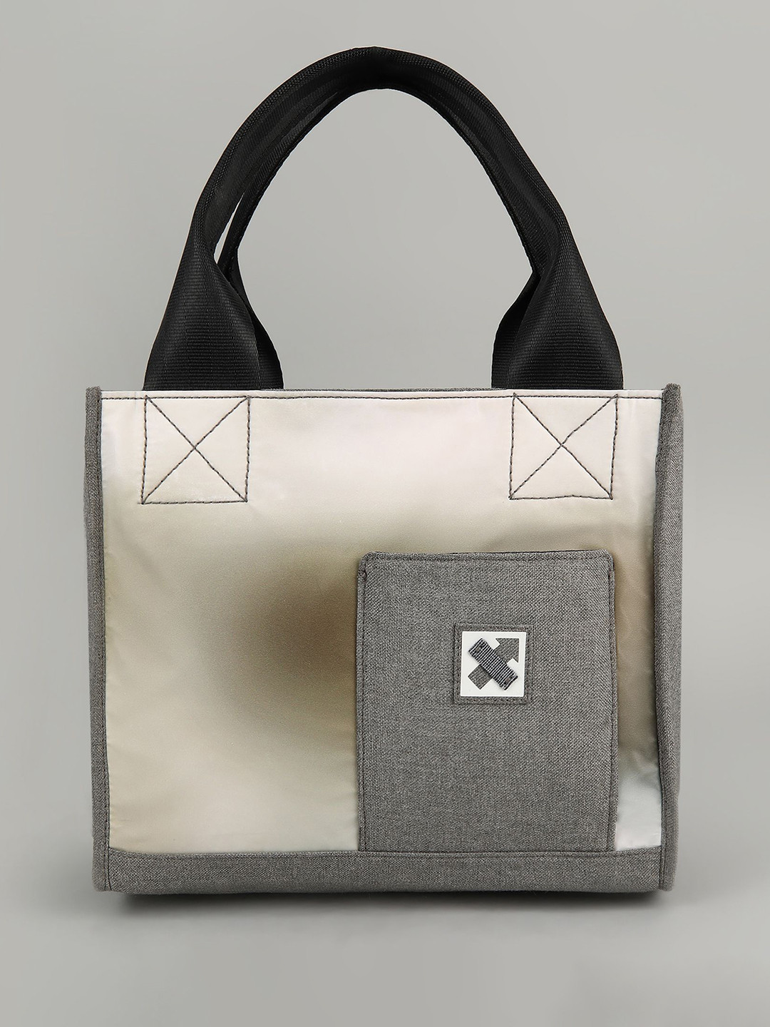 NO MORE Colourblocked Structured Applique Handheld Bag