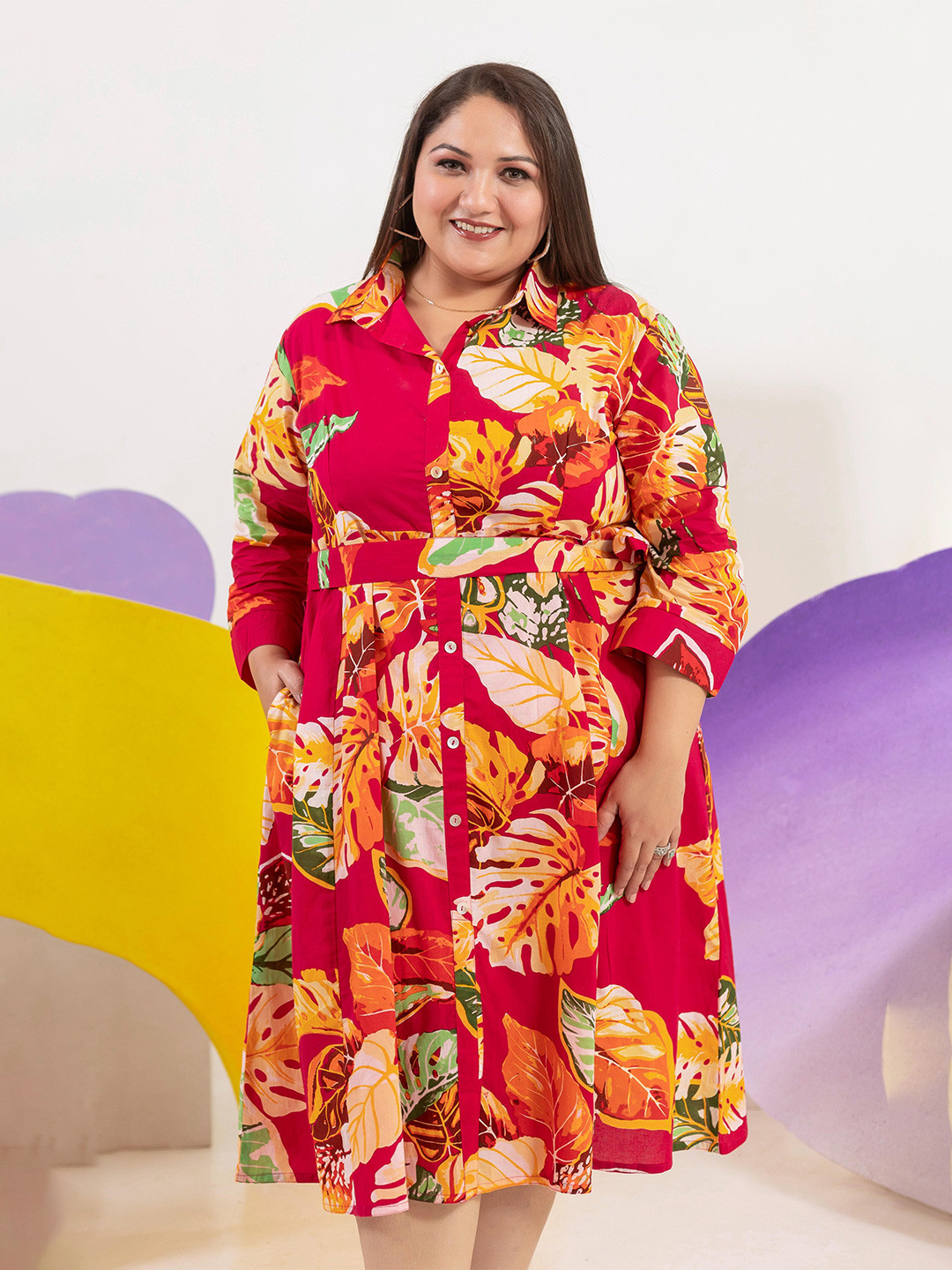 LALI JAIPUR Women Floral Print Shirt Collar A-Line Dress