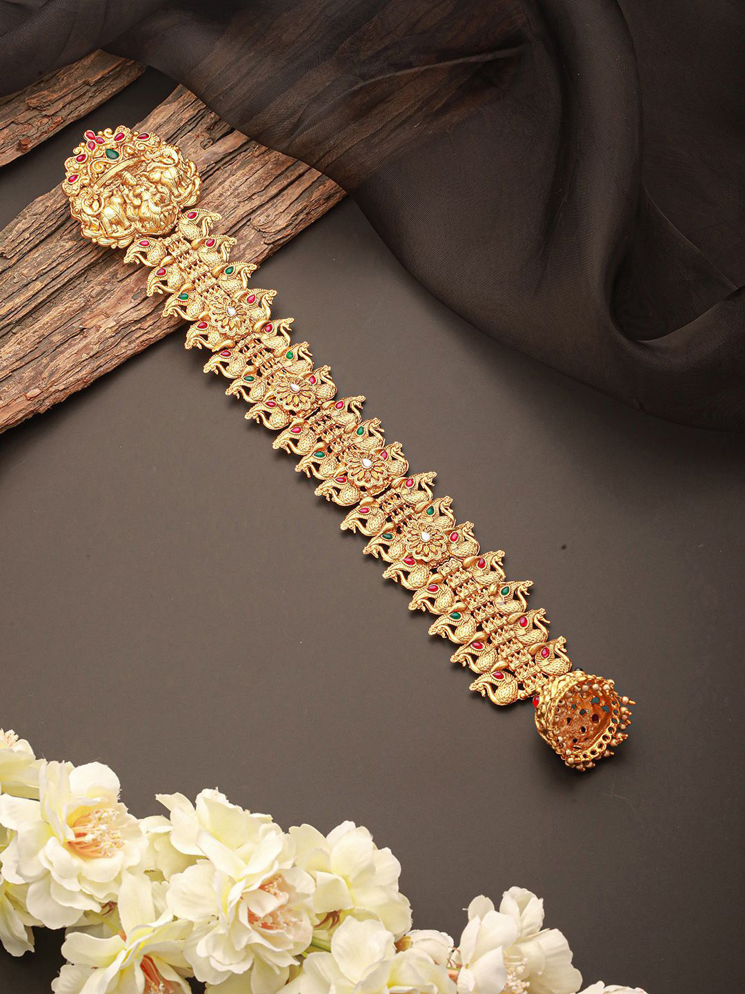 Saraf RS Jewellery Gold-Plated American Diamond Studded Head Chains Head Jewellery