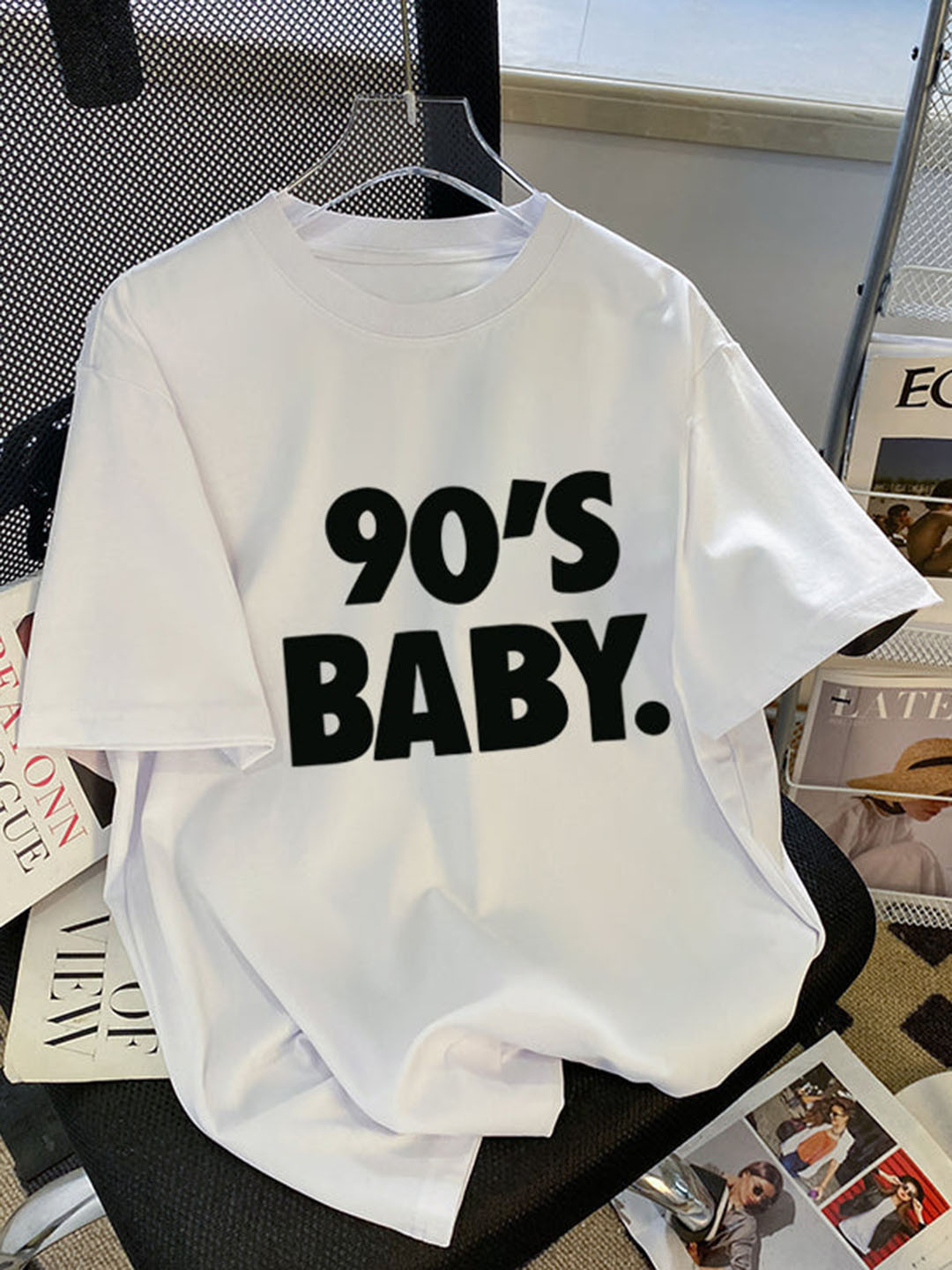 Outzidr White 90's Baby Typography Graphic Tshirt