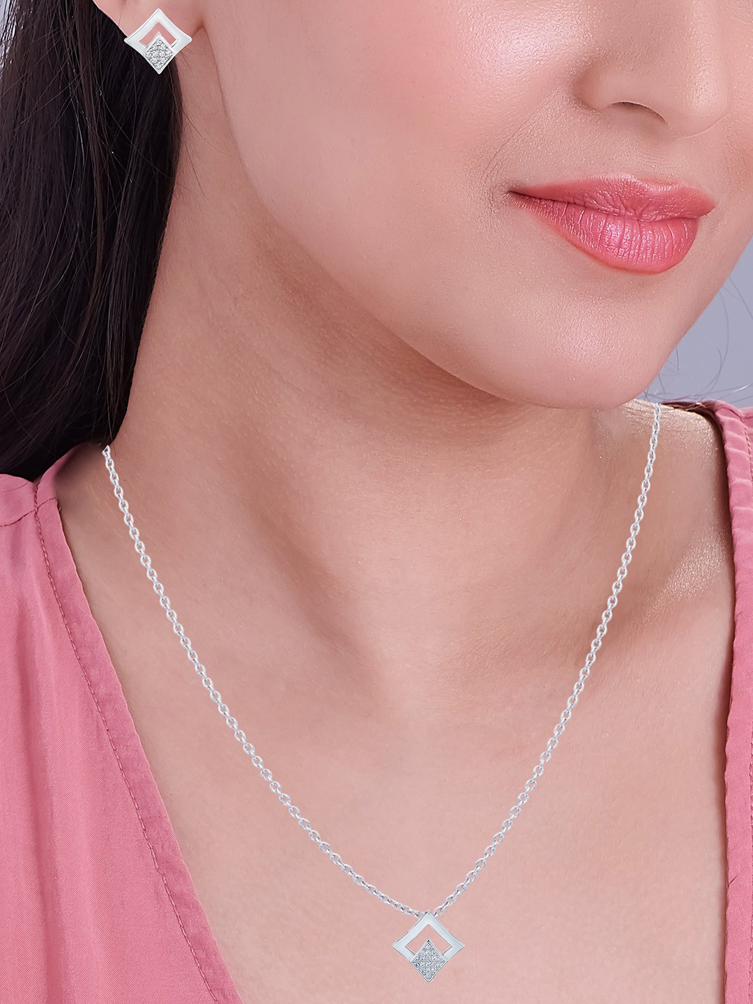 Nipura 925 Sterling Silver Rhodium Plated Cubic Zirconia Classic Diamond Cut Jewellery Set