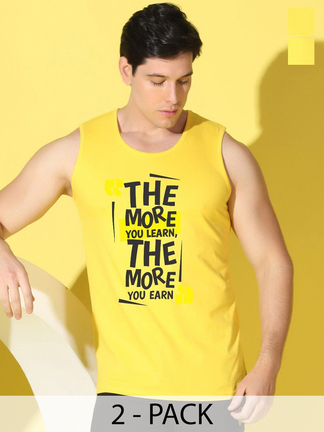 WOOSTRO Pack Of 2 Printed Gym Vests VWS26(MORE YELLOW)(98 YELLOW)