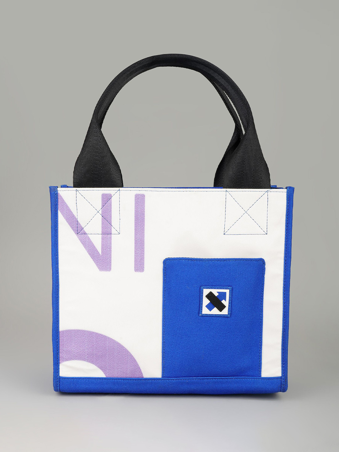 NO MORE Colourblocked Shopper Cotton Handheld Bag With Applique