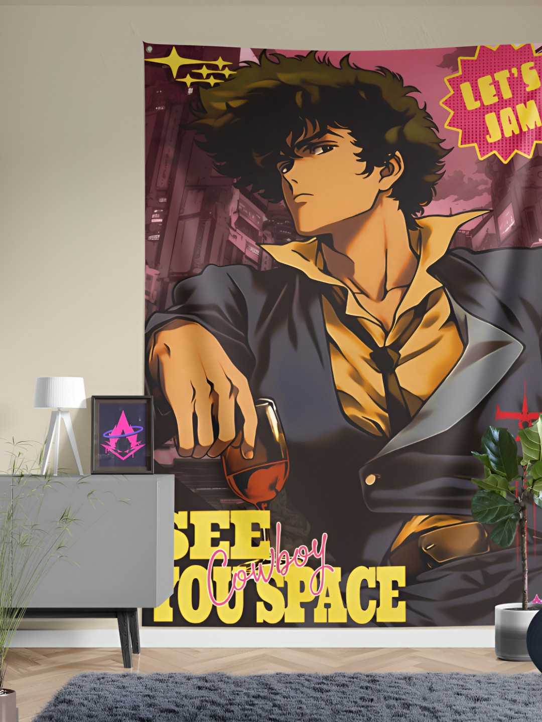 COMICSENSE Purple & Yellow Space Cowboy Anime Printed Wall Hanging Tapestry