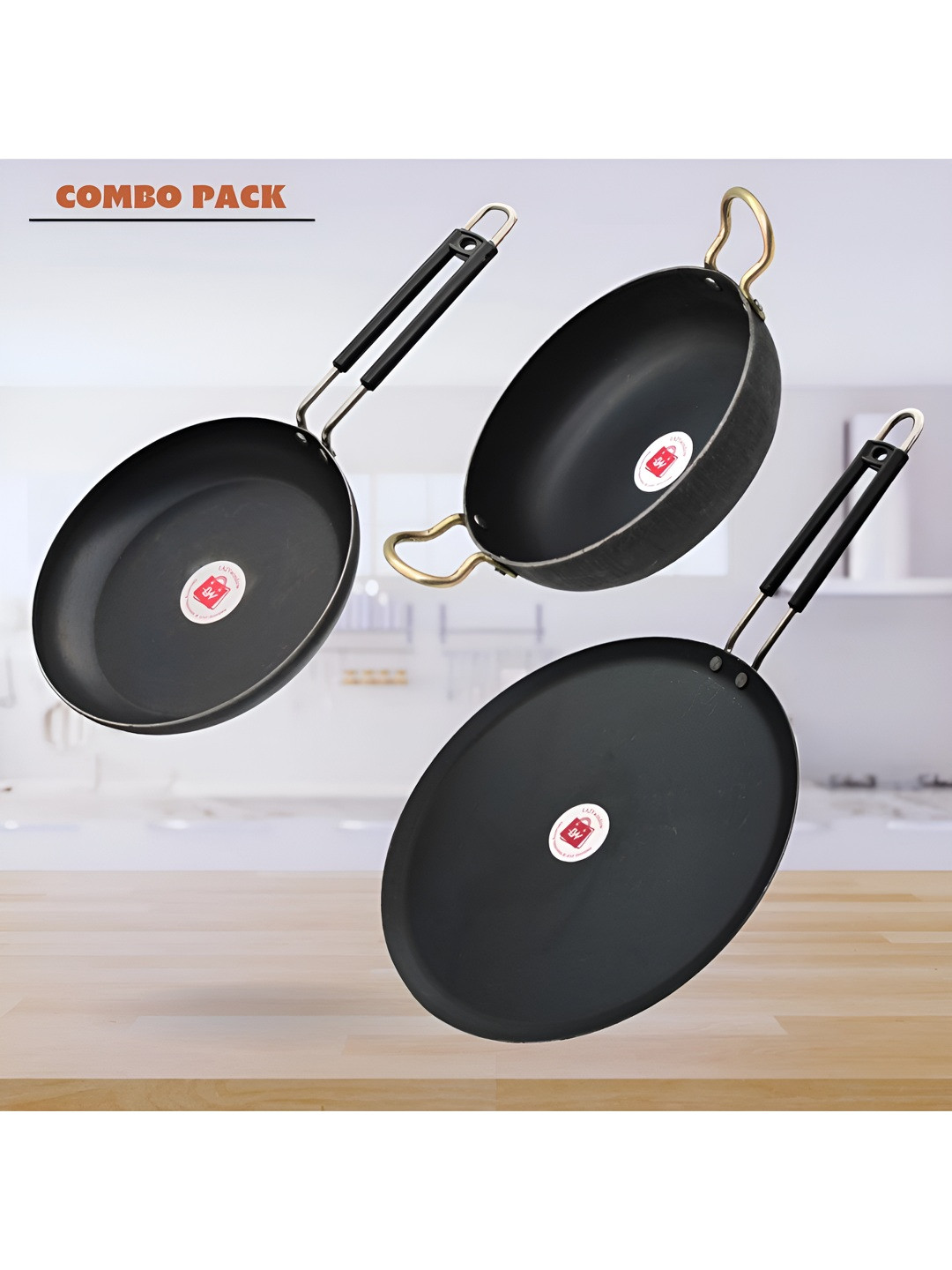 LAZYwindow 3 Pieces Black Microwave Safe Iron Cookware