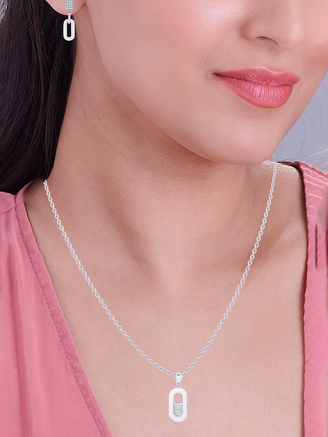 Nipura Women 925 Sterling Silver Rhodium-Plated Cubic Zirconia Rectangular Jewellery Set