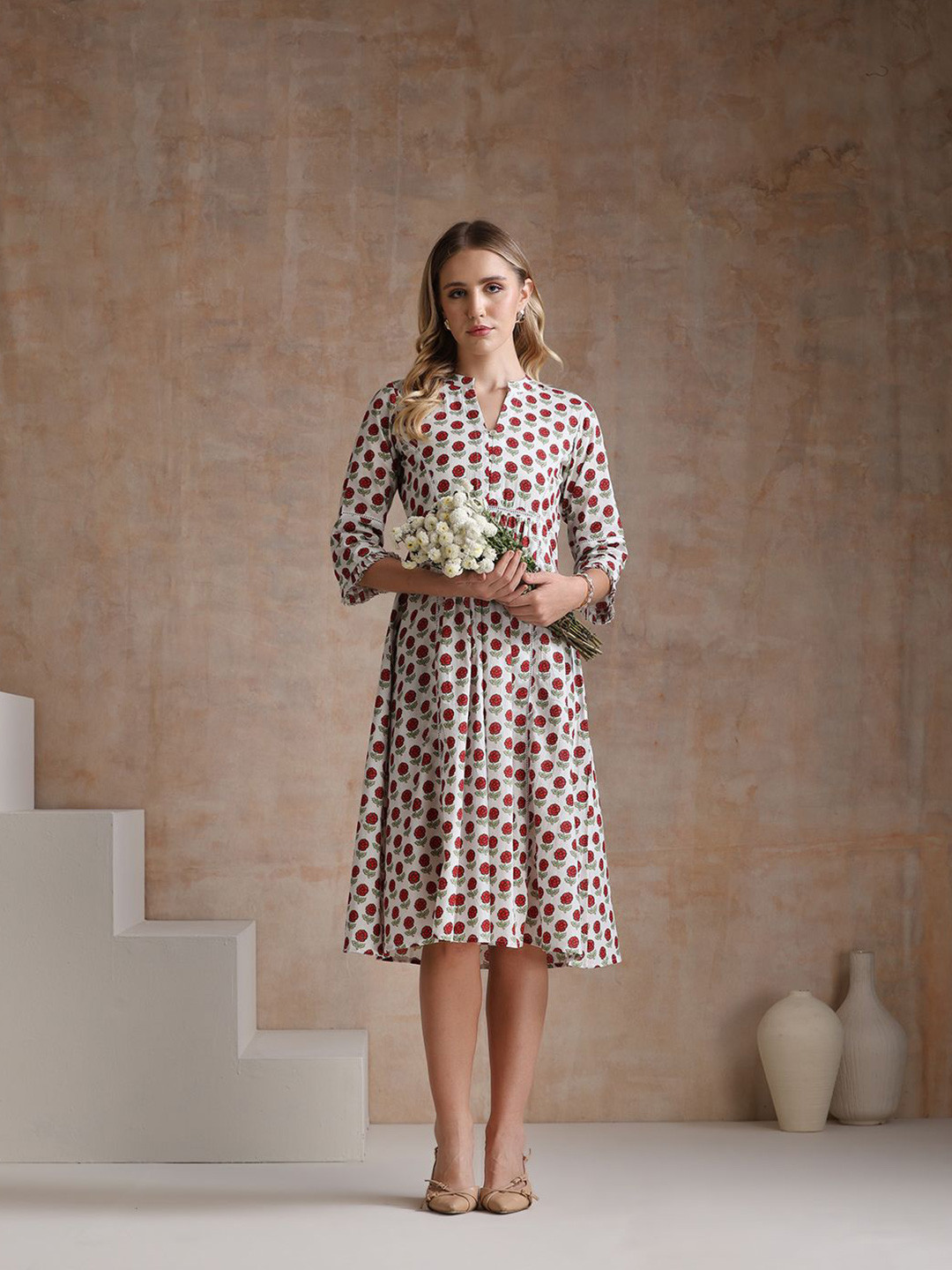 Khushal Women  Polka Dot Print A-Line Midi Dress