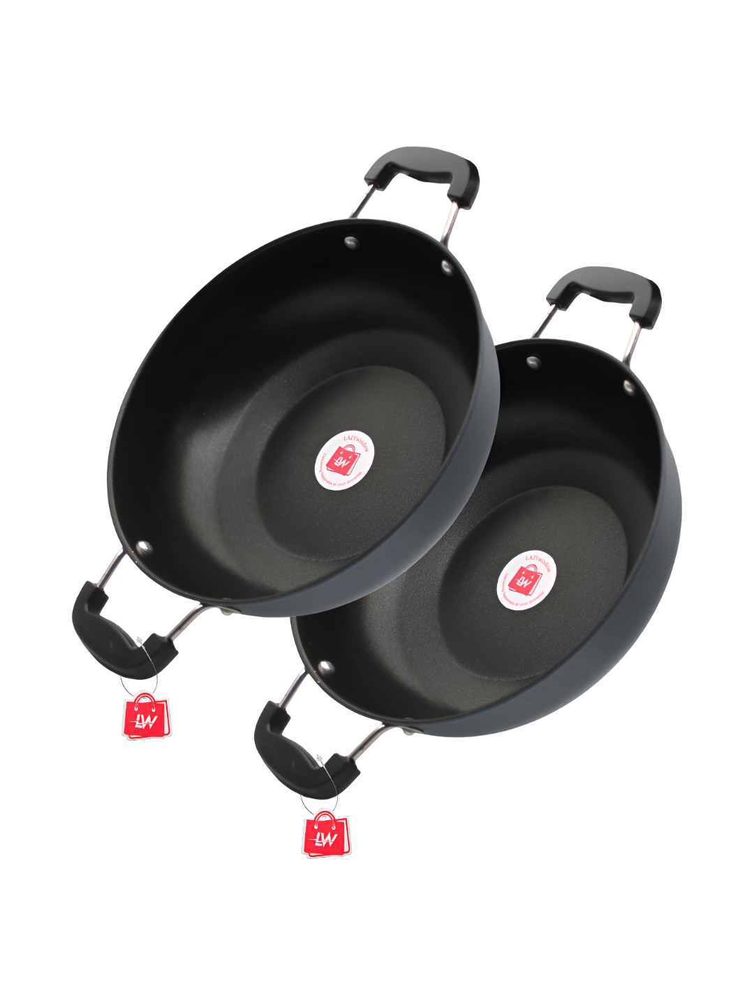 LAZYwindow Grey & Black Metal Nonstick Kadhai
