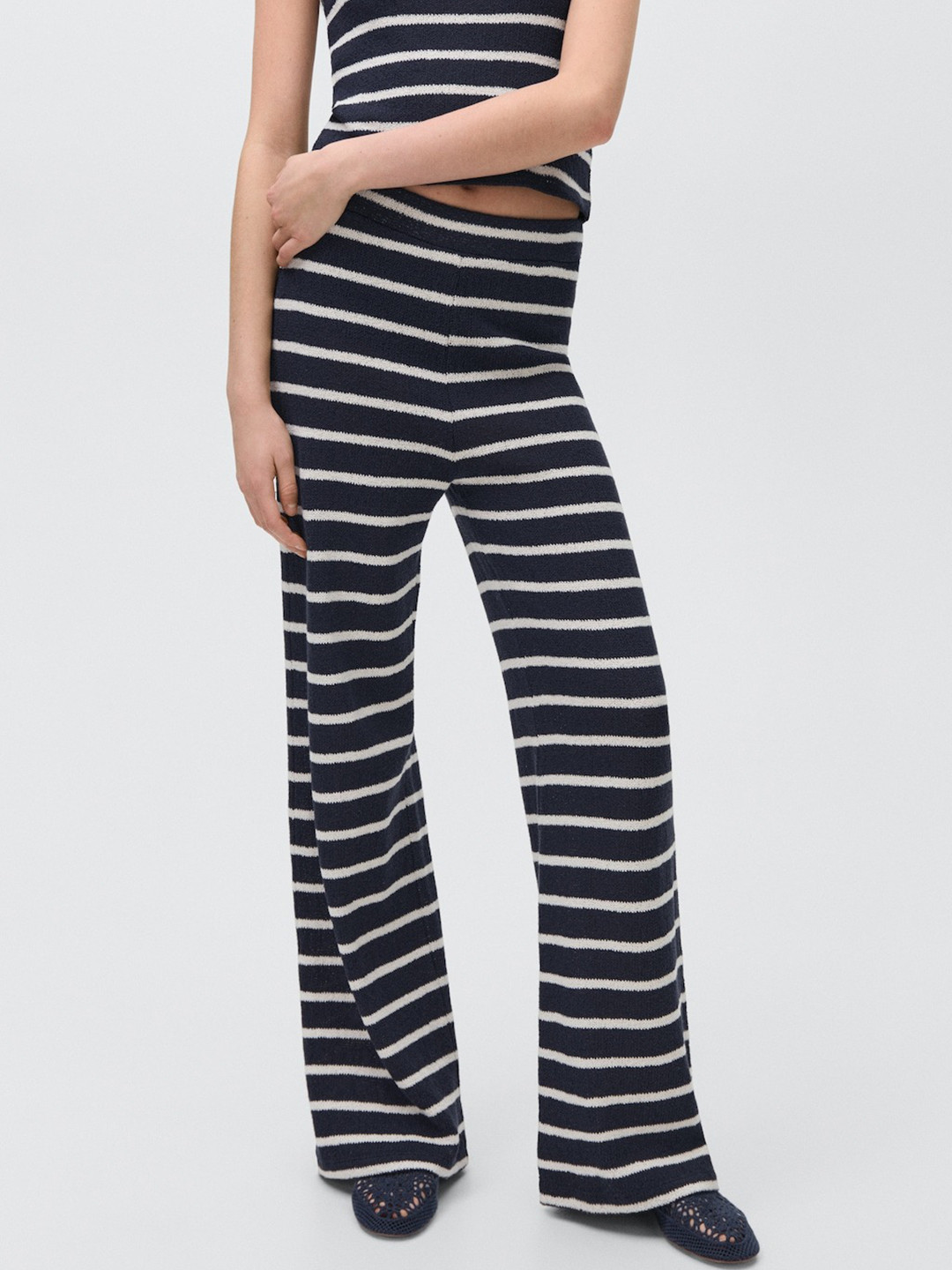 MANGO Women Striped Mid-Rise Knitted Trouser