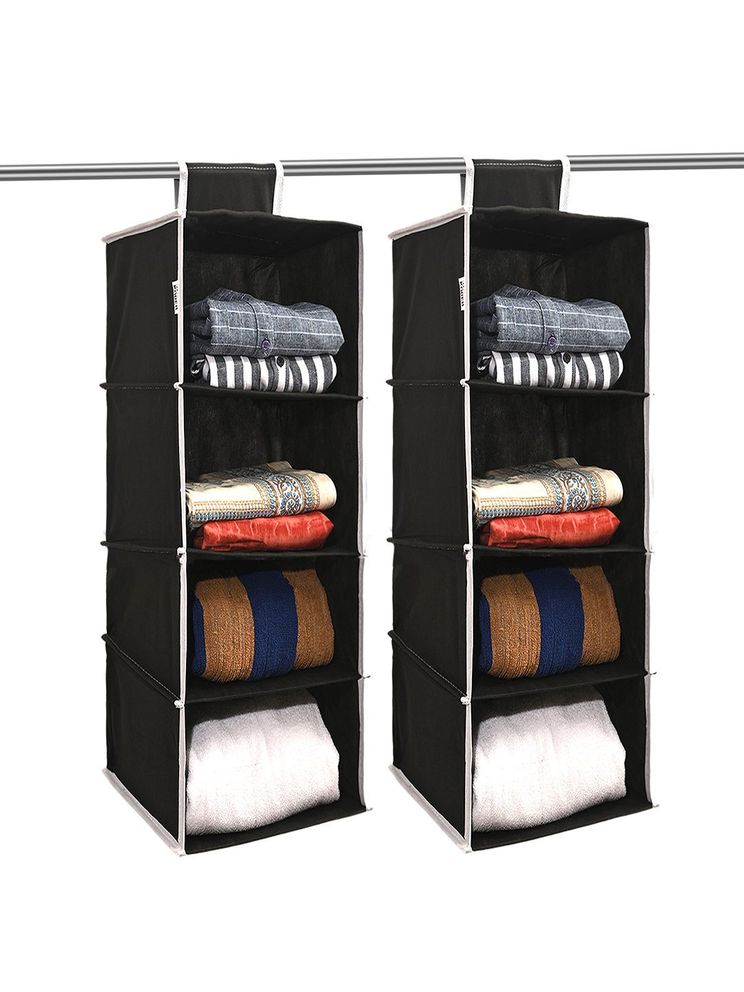 Kuber Industries 2 Pieces Black Foldable 4 Shelf Hanging Closet Organisers