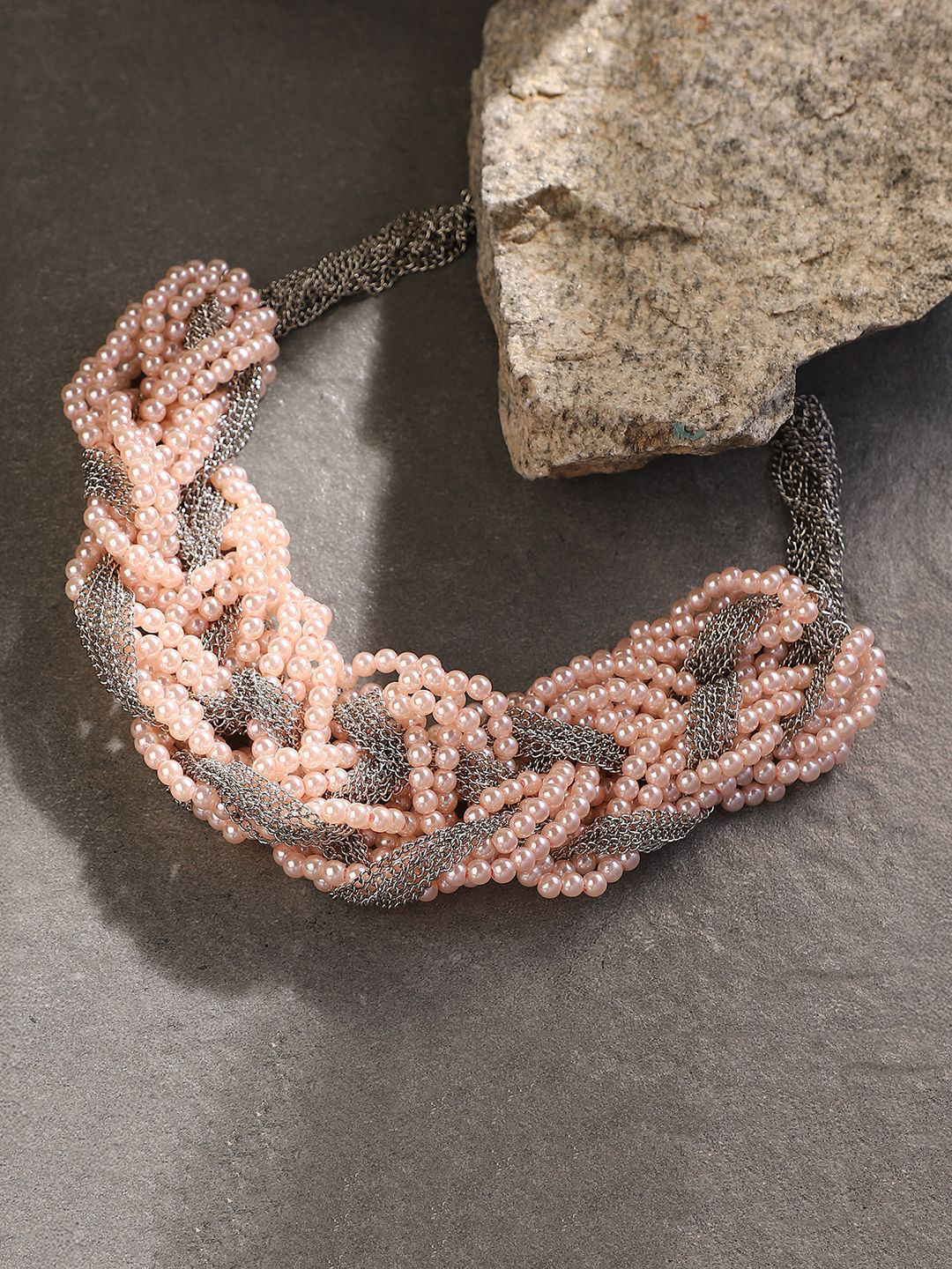 SOHI Silver-Plated The Braided Artificial Beaded Statement Necklace