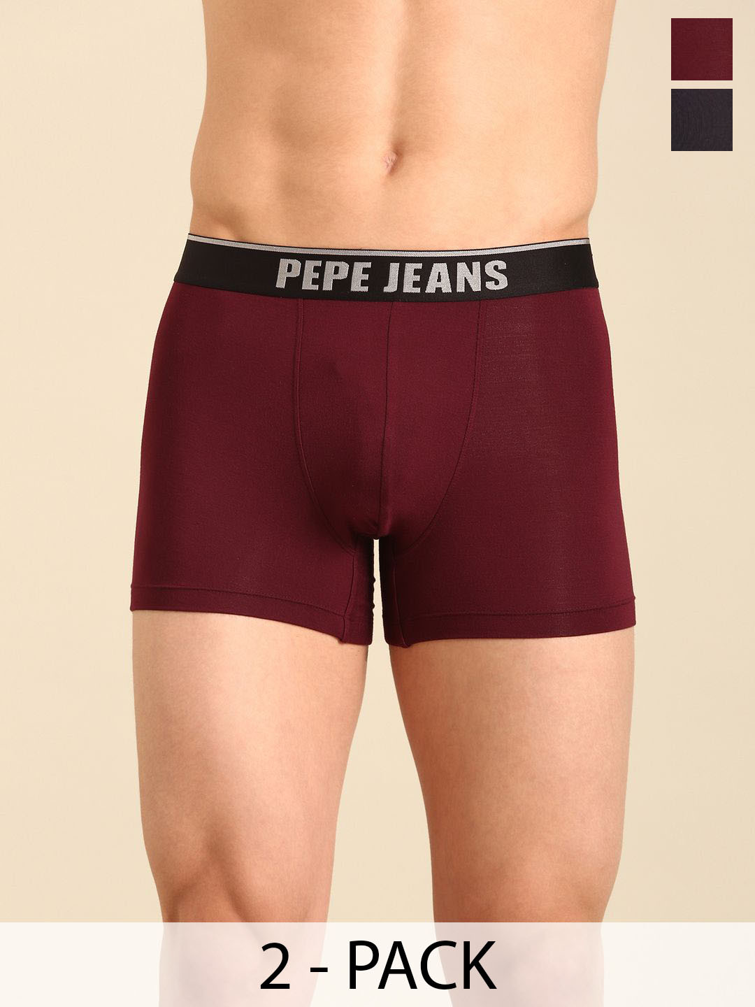 Pepe Jeans Pack Of 2 4-Way Stretchable Bio-Washed Zero Piling Trunks - 8909345001654