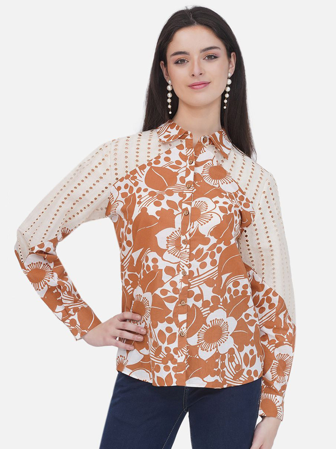 bellamia Classic Tailored Fit Floral Printed Cotton Casual Shirt
