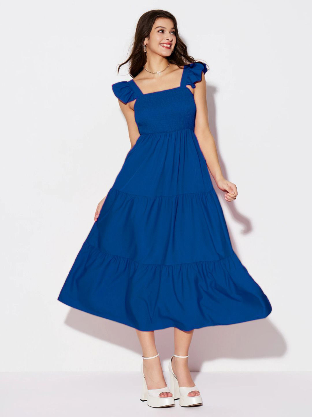 DIMPY GARMENTS Women Layered Square Neck Fit and Flare Midi Dress