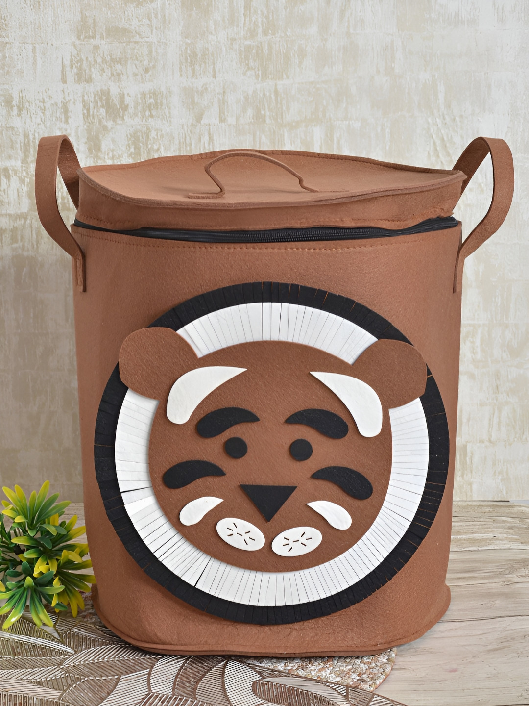 Myntra Elegant Homes Brown & White Self Design Living Room Canvas Multi-Utility Organisers