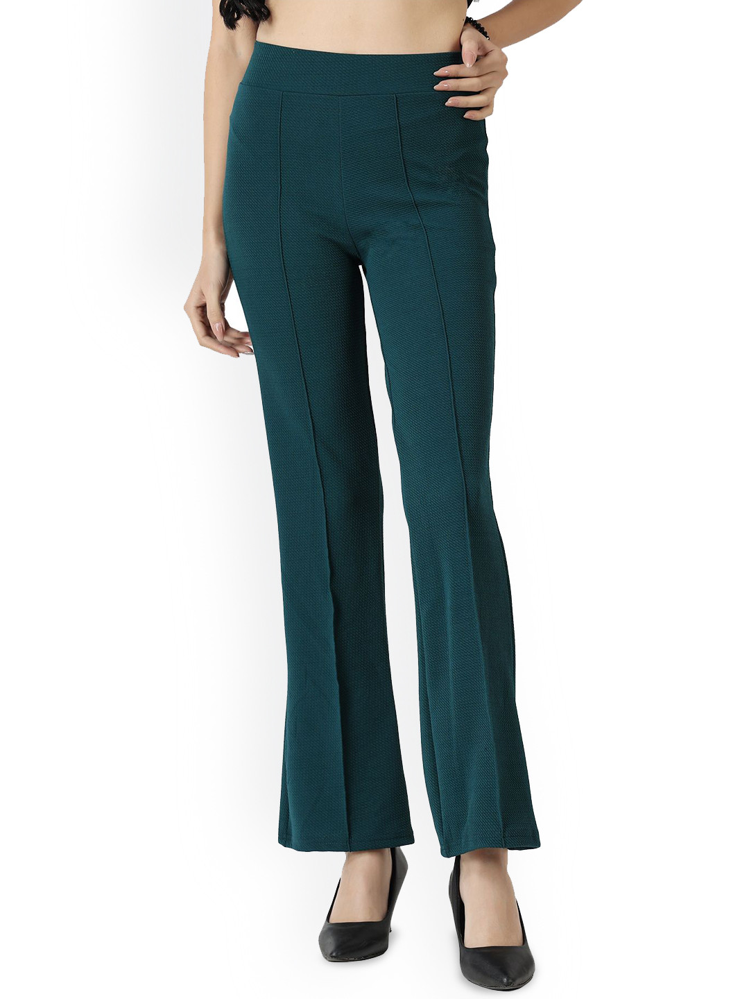 Yozo Women Relaxed Straight Leg Flared High-Rise Trousers