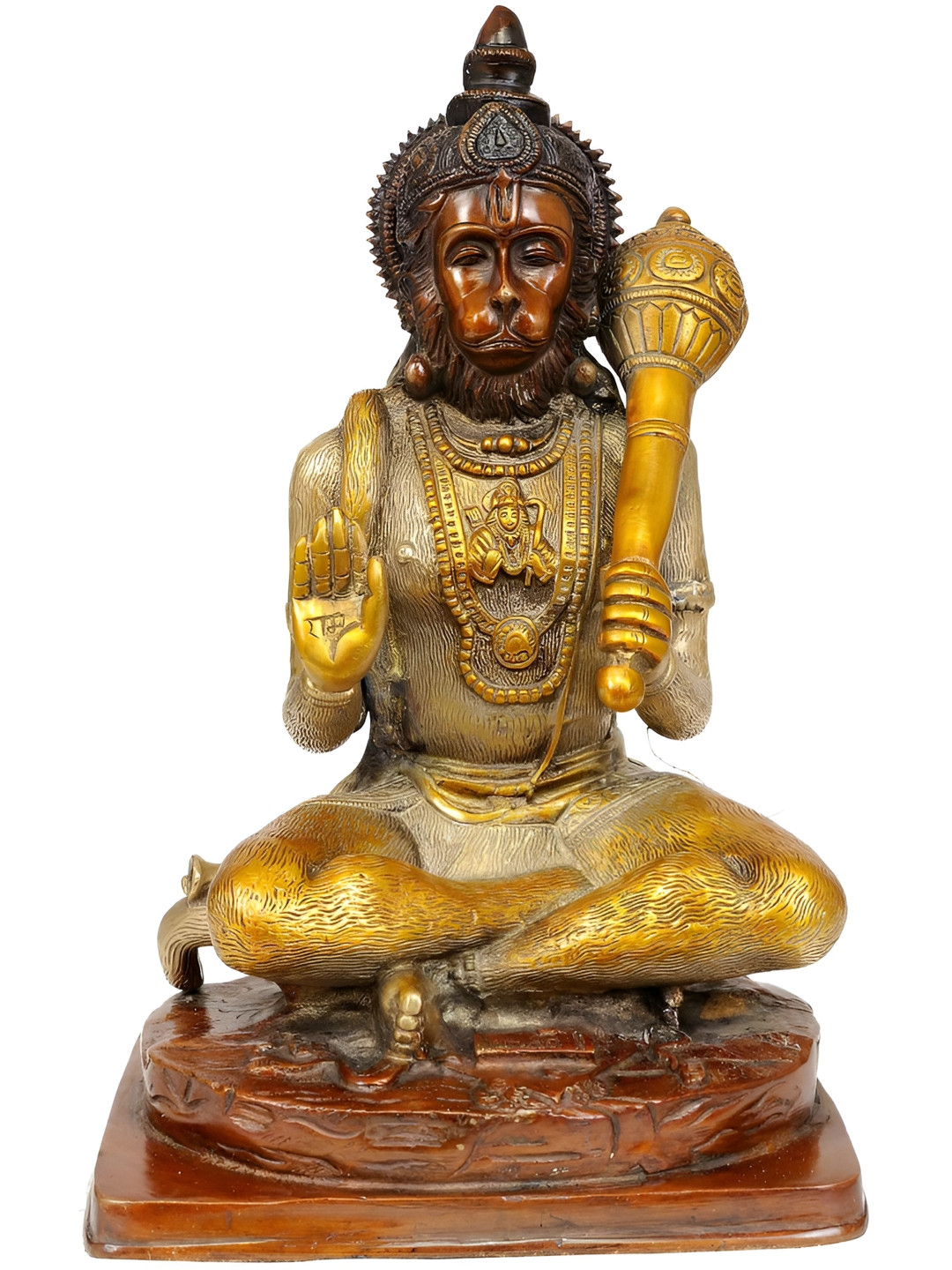 Exotic India Lord Hanuman Brown Brass Metallic Garden Hand Made Medium Showpiece - 11.5 Inches