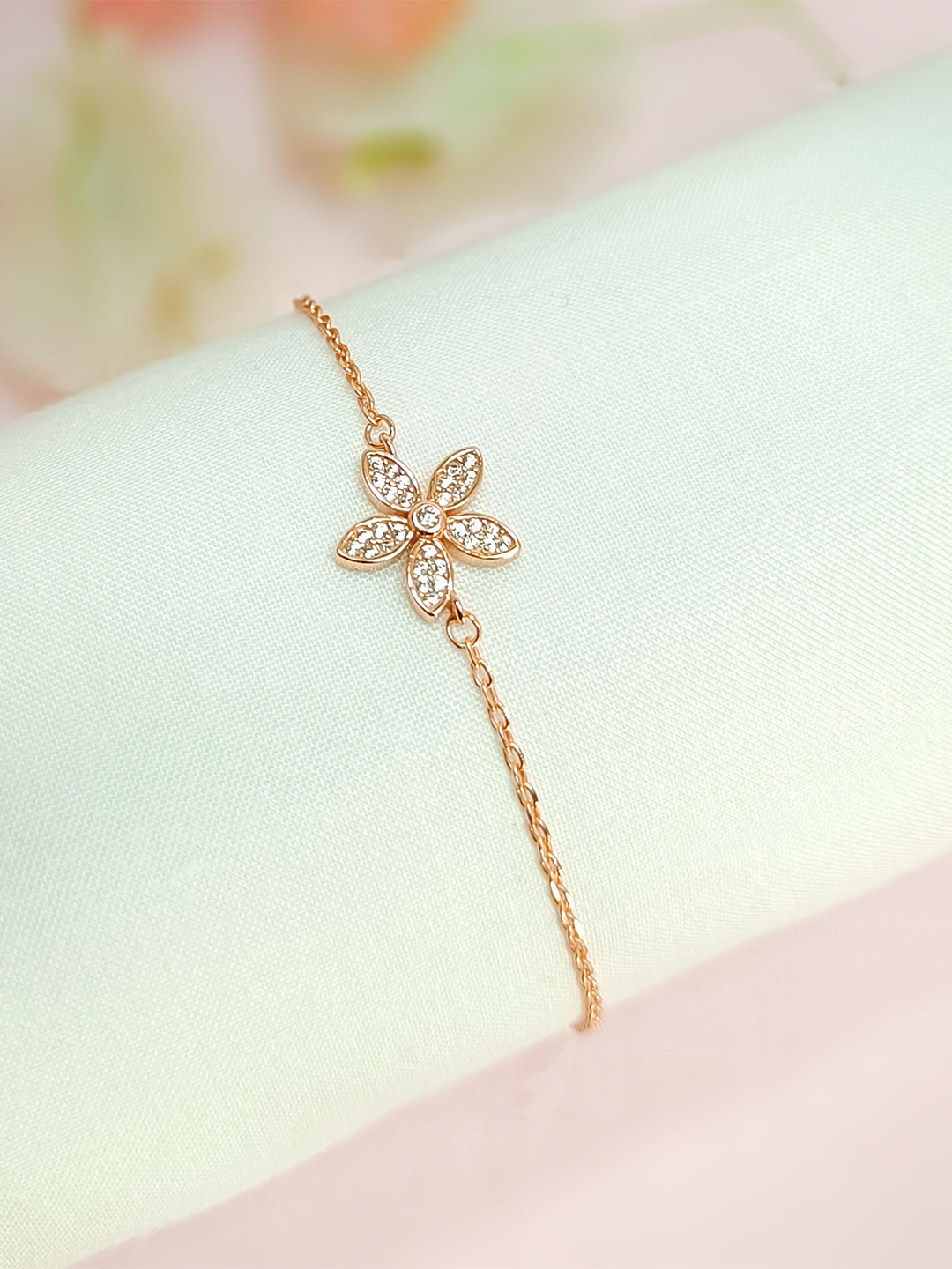 INARI SHINES 925 Silver Rosegold Plated Blossom Sparkle Bracelet