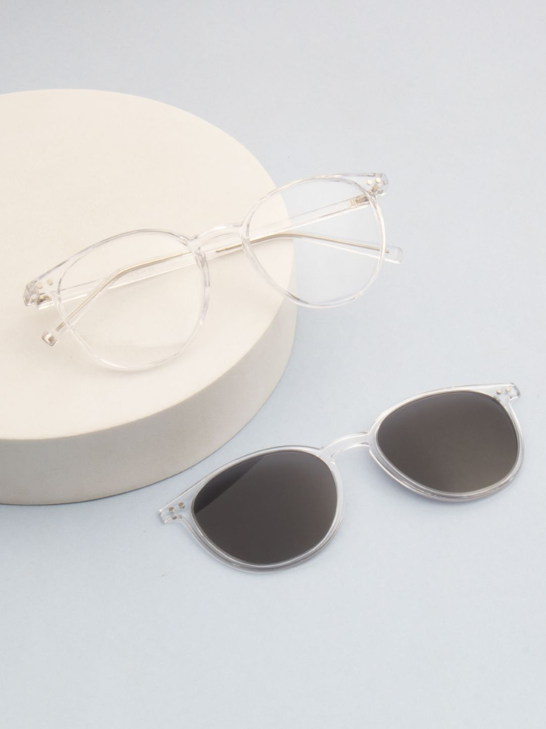 Ted Smith Unisex Crystal Round Clip On Frames Clip On Sunglasses With Polarized Lens