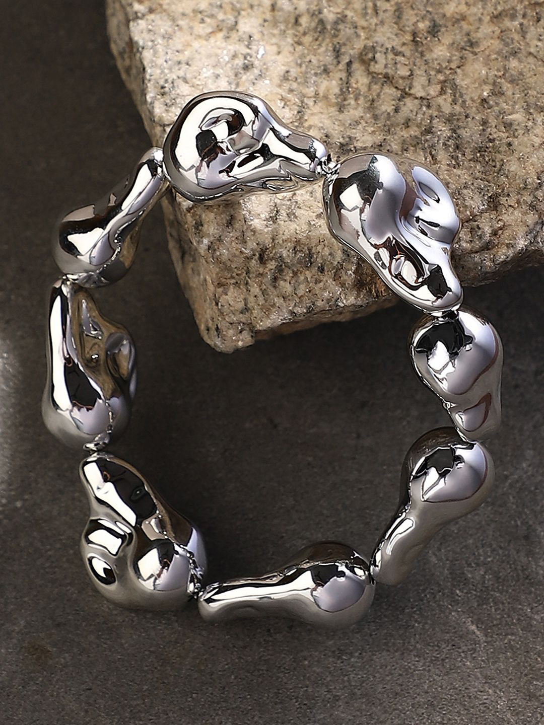 SOHI The Hammered Silver-Plated Artificial Beads Beaded Wraparound Bracelet