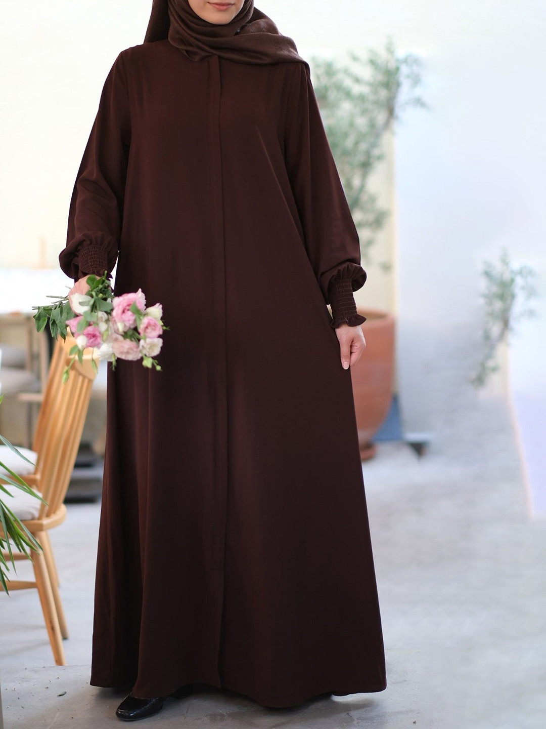BASHARIYA Front-Open Zipper Abaya with Scarf