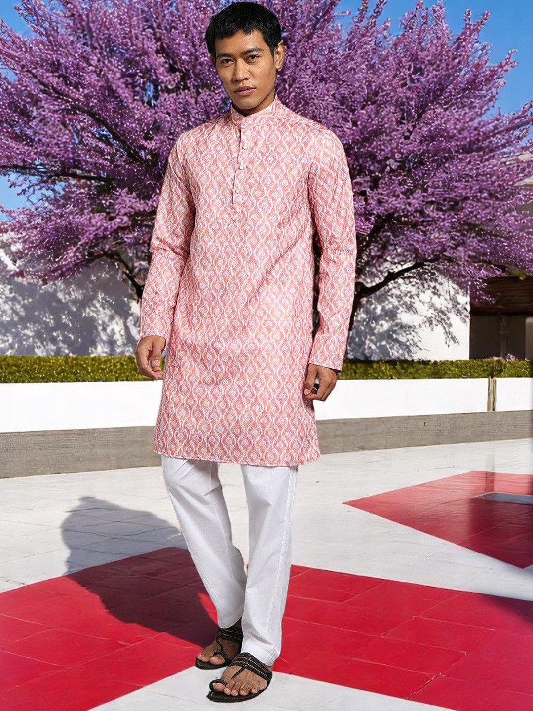 TRYBUY.IN Floral Printed Long Sleeves Cotton Kurta